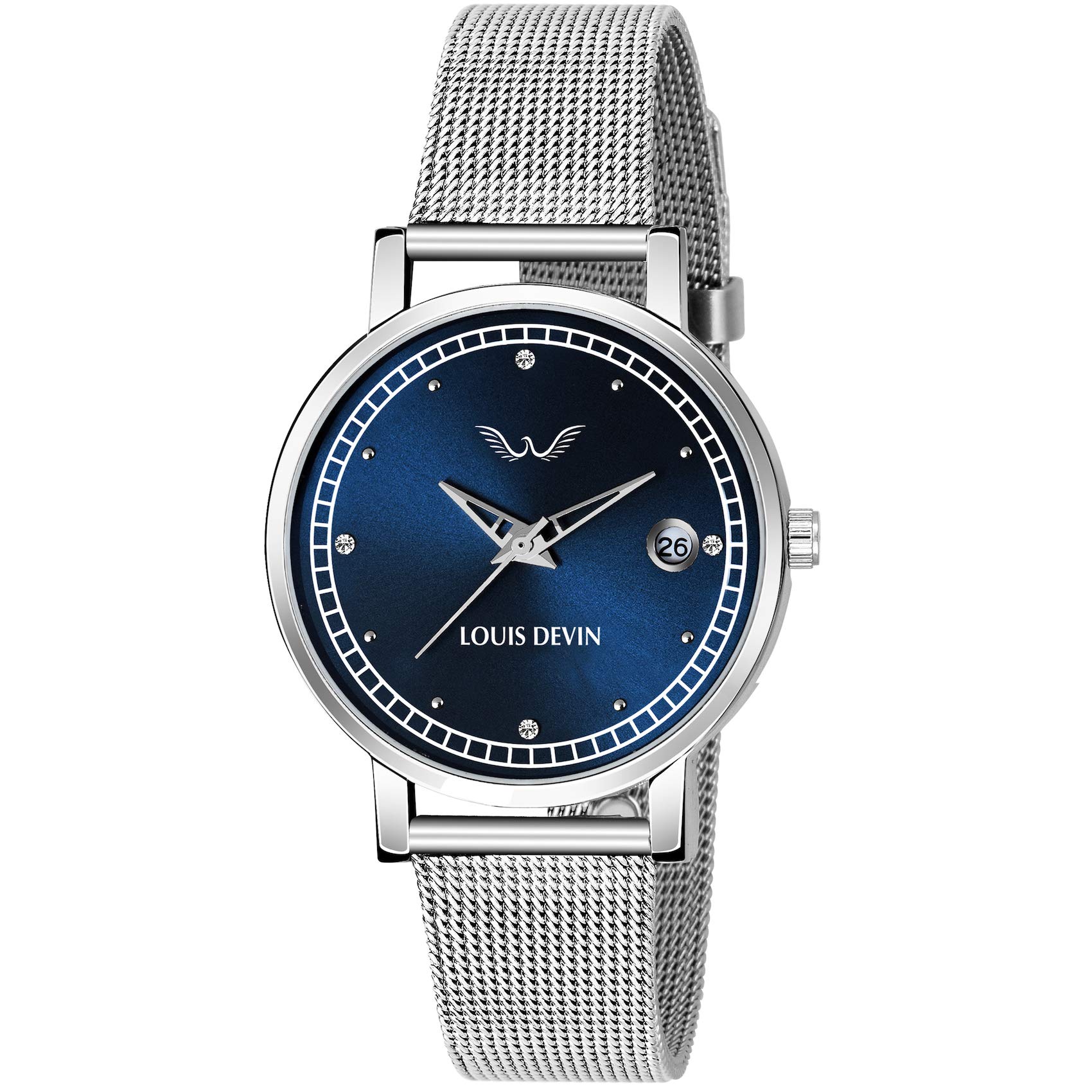 LOUIS DEVIN Stainless Steel Analog Women Watch (Blue Dial Silver Colored Strap), Silver Band (B083KGQY44) Amazon Price History, Amazon Price Tracker