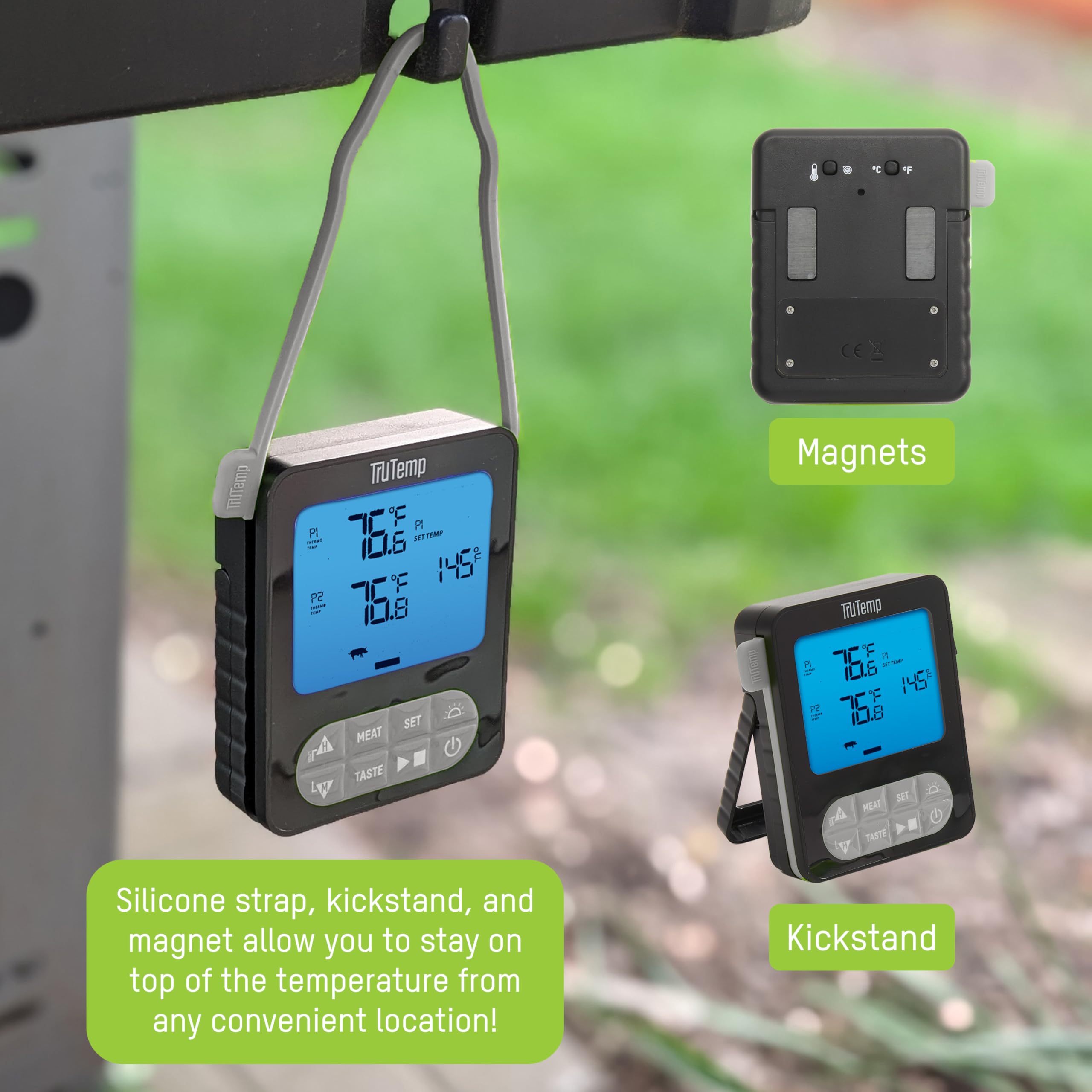 Taylor TruTemp Termómetro programable para carne y alimentos con cable de doble sonda, digital, monitor de dos platos, hornear, asar, fácil de usar, retroiluminado, gris