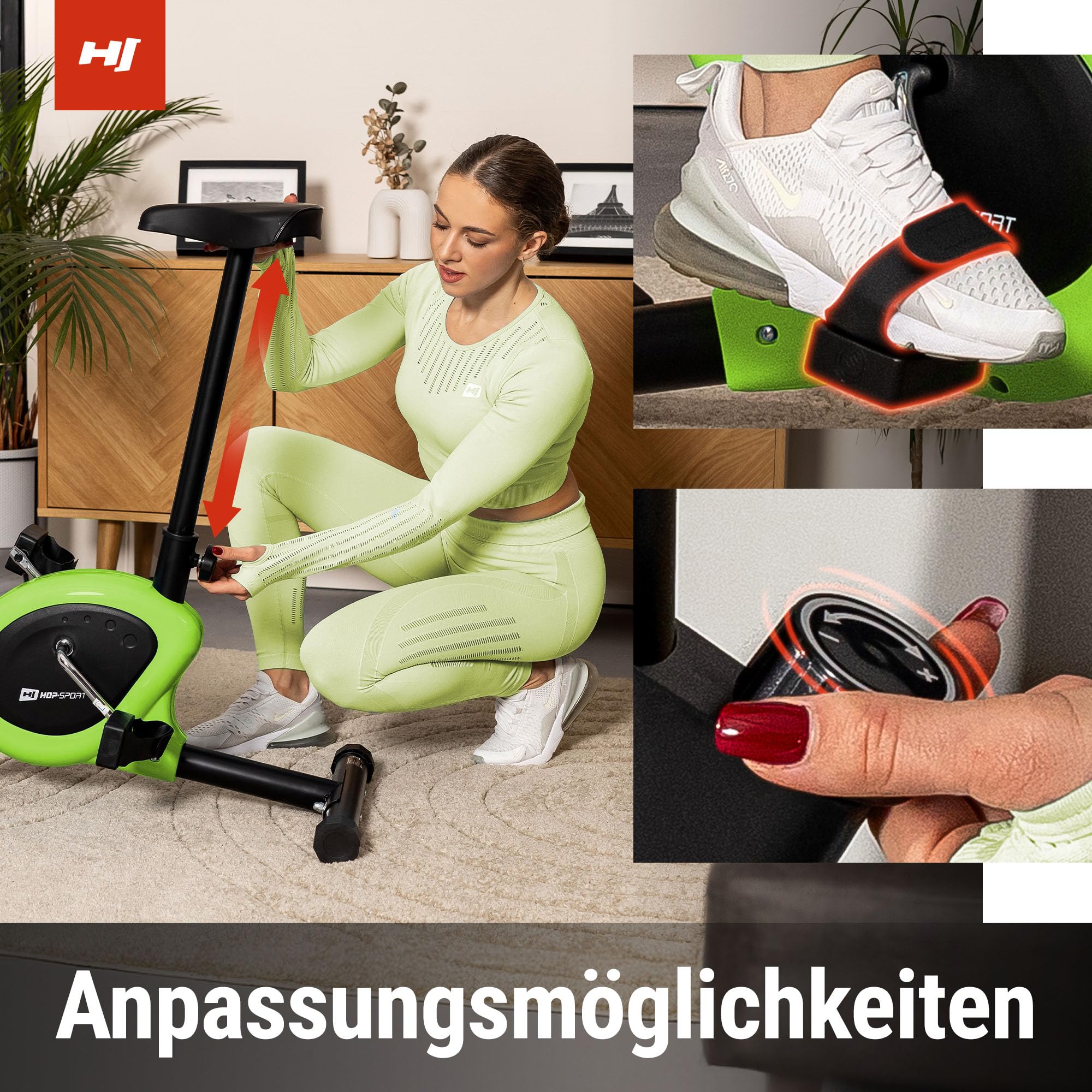 Hop-Sport Heimtrainer Fahrrad Rio - Kompaktes Ergometer für Zuhause mit Trainingscomputer, Manuelle Widerstandsregelung, Ergonomischer Sattel, Anti-Rutsch Pedale, Transportrollen