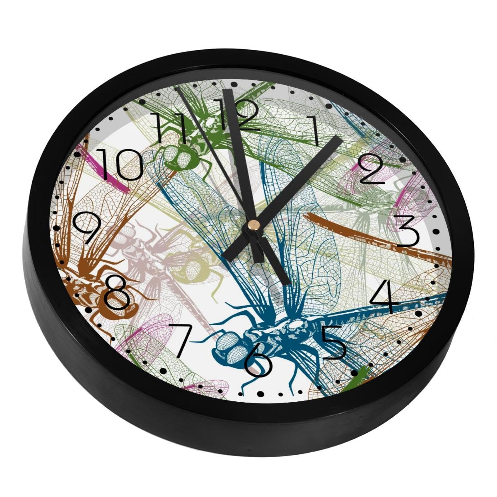 Horloge murale silencieuse libellules colorées à piles pour la décoration de salon