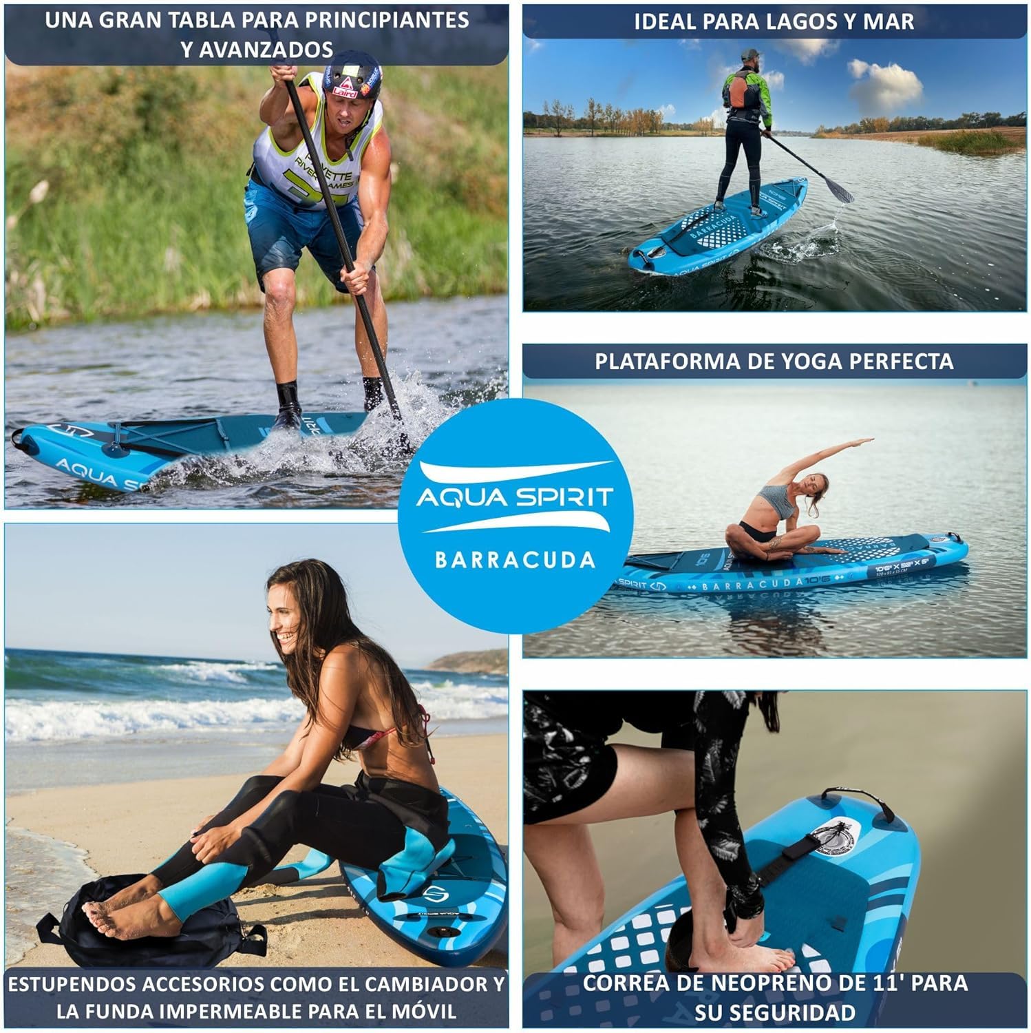 AQUA SPIRIT 320x79x15cm Sup Tabla Hinchable de Paddle Surf Kit de Conversión de Kayak con Pala Ajustable de Aluminio