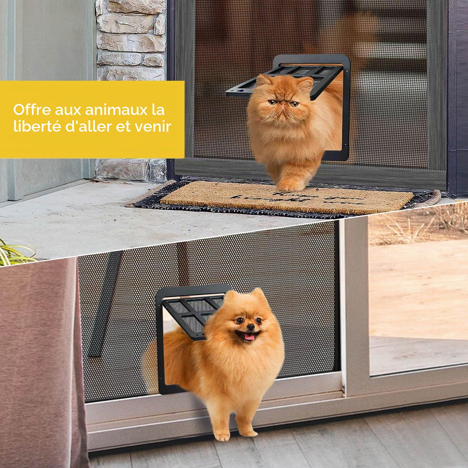 ENJOYING Chatiere Moustiquaire, Porte à Petit Chien pour Moustiquaire avec Rabat Magnétique, Porte à Animal pour Porte Coulissante Fenêtre, Fermeture Automatique, Verrouillable, Noir