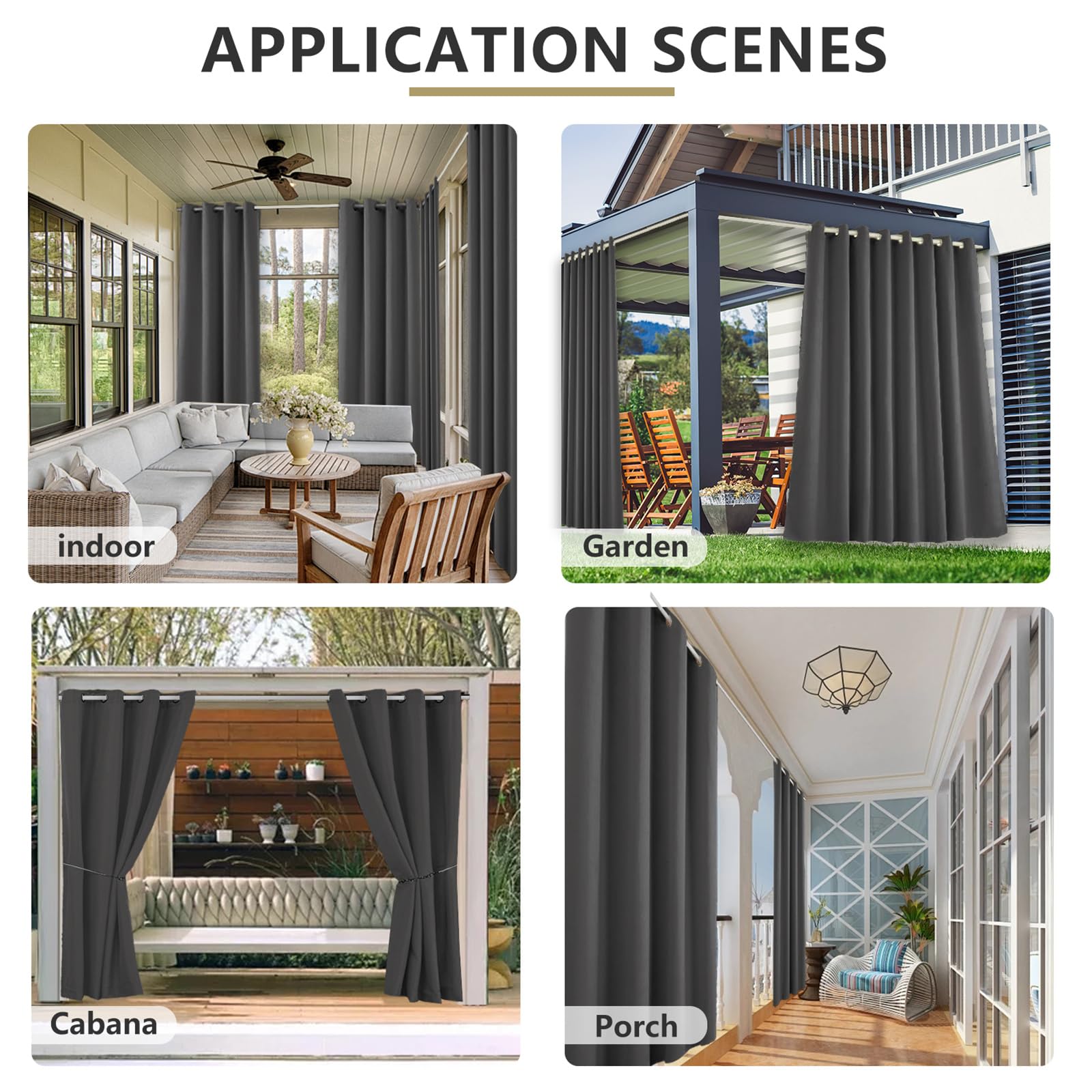 LINGKY Blickdicht Vorhänge Outdoorvorhänge Gardinen Terrassen Sichtschutz Outdoor Vorhang Wetterfest Wasserdicht Sonnenschutz für Balkon Pavillon, 213x132 cm(HöhexBreite), Grau, 2er Set