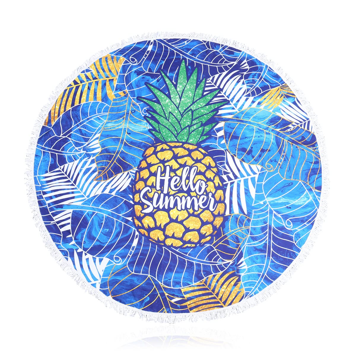 MYS Collection Printed Beach Towel Large Throw Blanket - Quick Dry Pool Towel Summer Fun Round Oversized, Square Cover (Round - Hello Summer Blue)