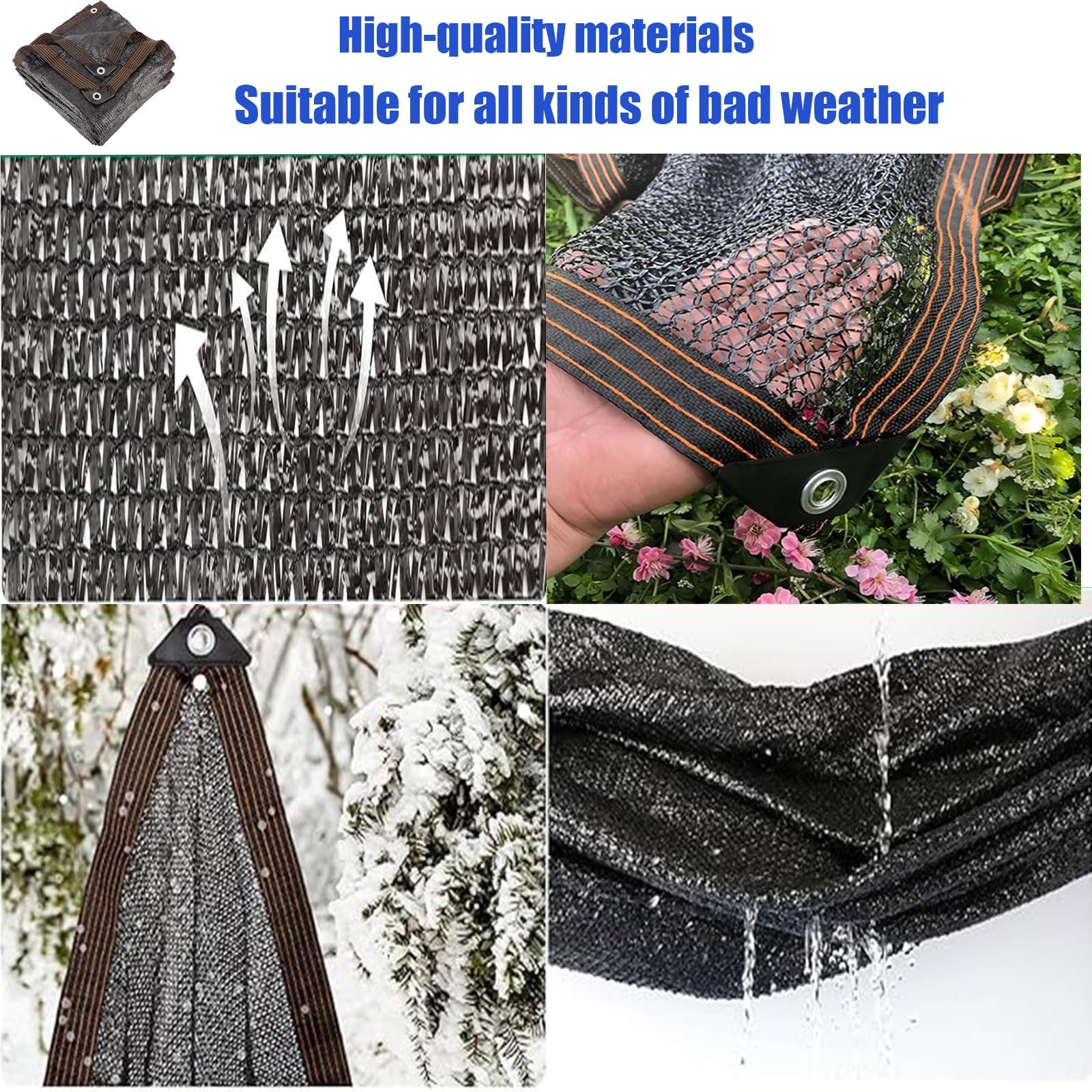 Telo parasole nero con protezione UV al 90%, 3,9 x 3,5 m, resistente, con occhielli per piante, pomodori, fienili, cucce per cani, bovini e pollai