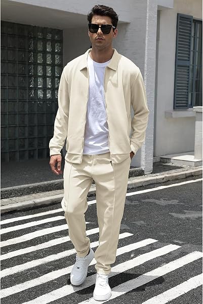 HommeSurvêtements Waffle Manches Longues Zipper Veste & Pantalon Ensemble de 2 Pièces pour Decontracté Sport Travail - 5