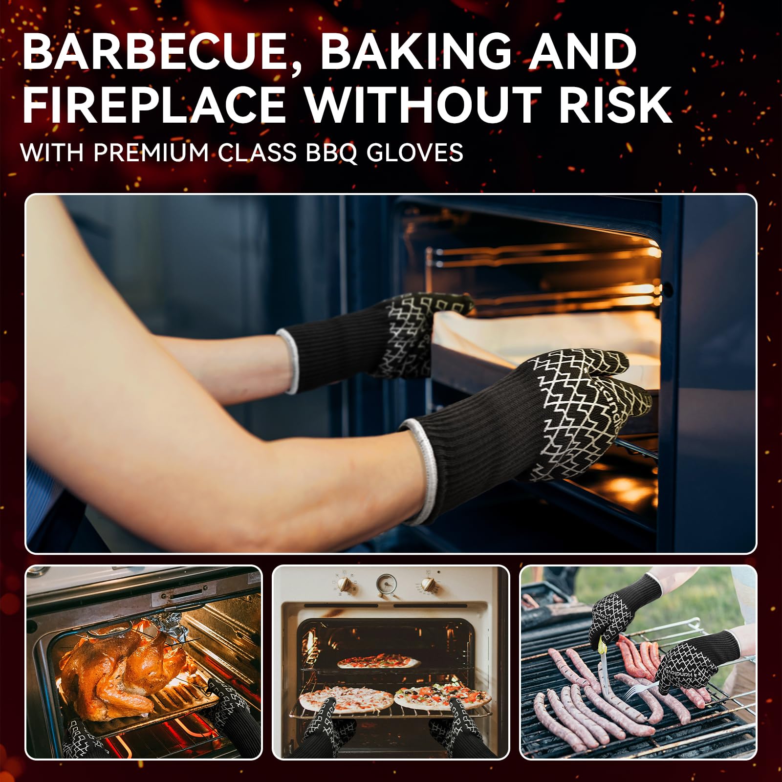 HandLove Guantes para barbacoa, resistentes al calor, guantes de horno para expertos culinarios, protección extrema ignífuga, agarre de silicona, guantes de puño largo, cocina y barbacoa al aire