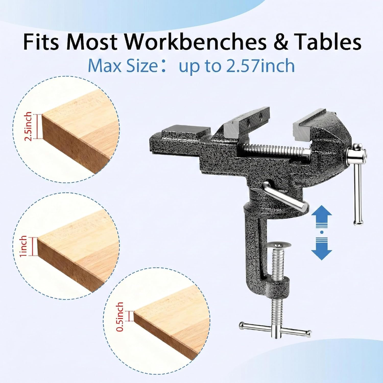 Small Bench Vise 3.2" Clamp-On, Light Duty Hobby Vise with 360° Swivel Base, Portable Table Vise for DIY, Craft, Jewelry, Model Making (Light Duty Workbench Use)