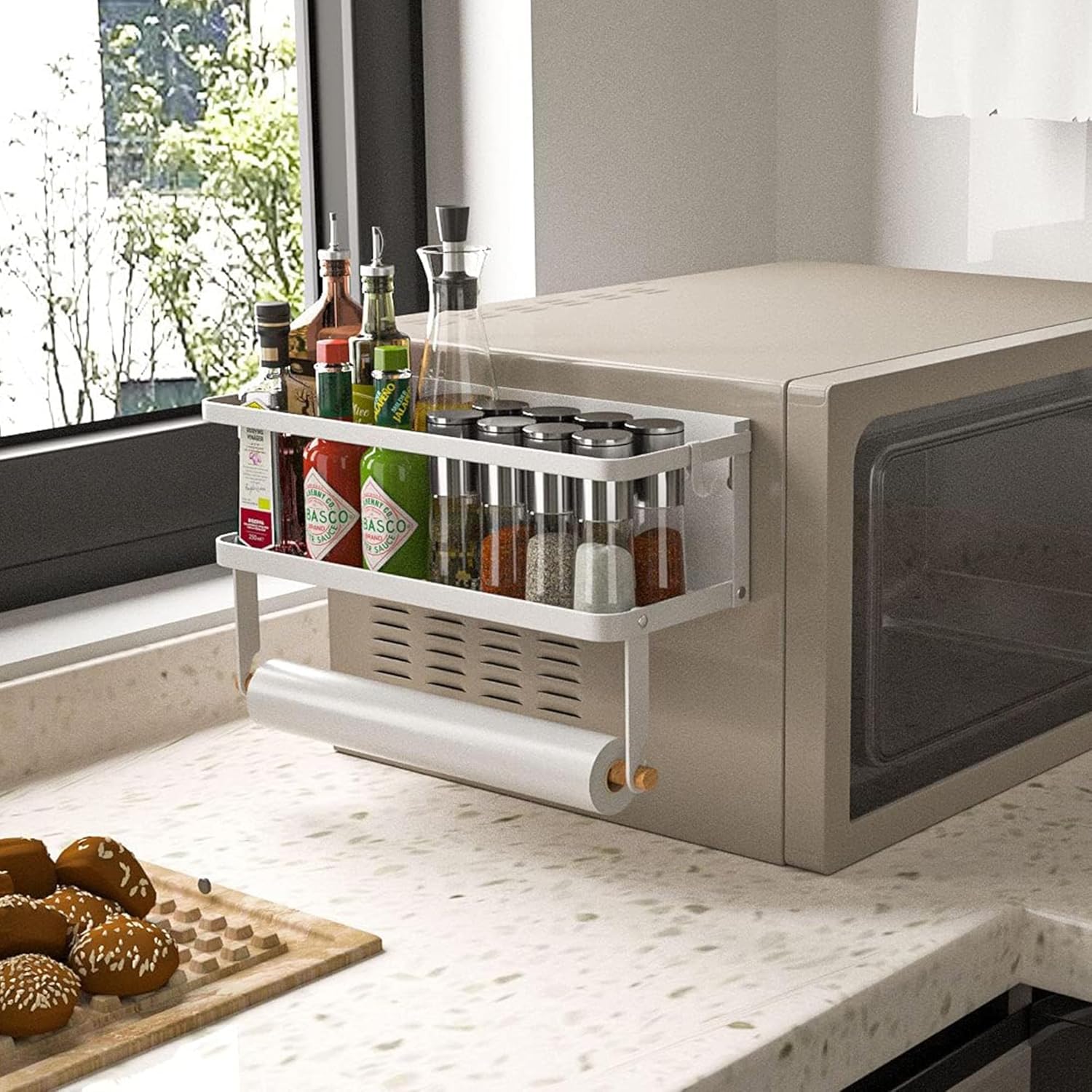 Homestic Single Tier Iron Fridge Side Rack with Single Wooden Towel/Tissue Holder Magnetic Kitchen Organizer Shelf for Refrigerator | White Homestic Single Tier Iron Fridge Side Rack with Single Wooden Towel/Tissue Holder Magnetic Kitchen Organizer Shelf for Refrigerator | White