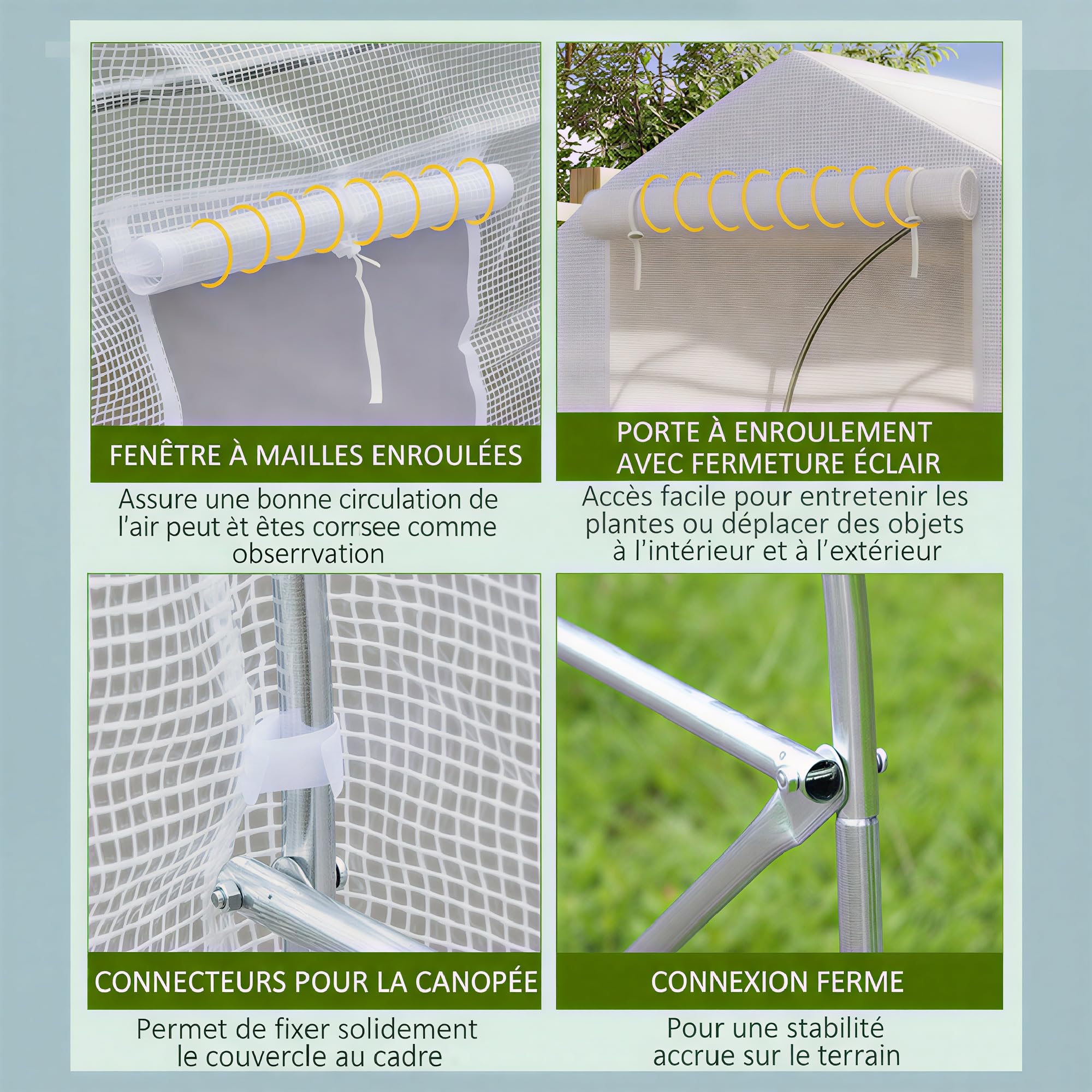 Outsunny Serre Tunnel de Jardin 8m², Serre de Jardin Tunnel 400x200x200cm avec 1 Porte et 6 fenêtres, pour extérieur, Toutes Saisons, légumes, Fruits, Fleurs, bâche PE Haute densité 140 g/m² Blanc