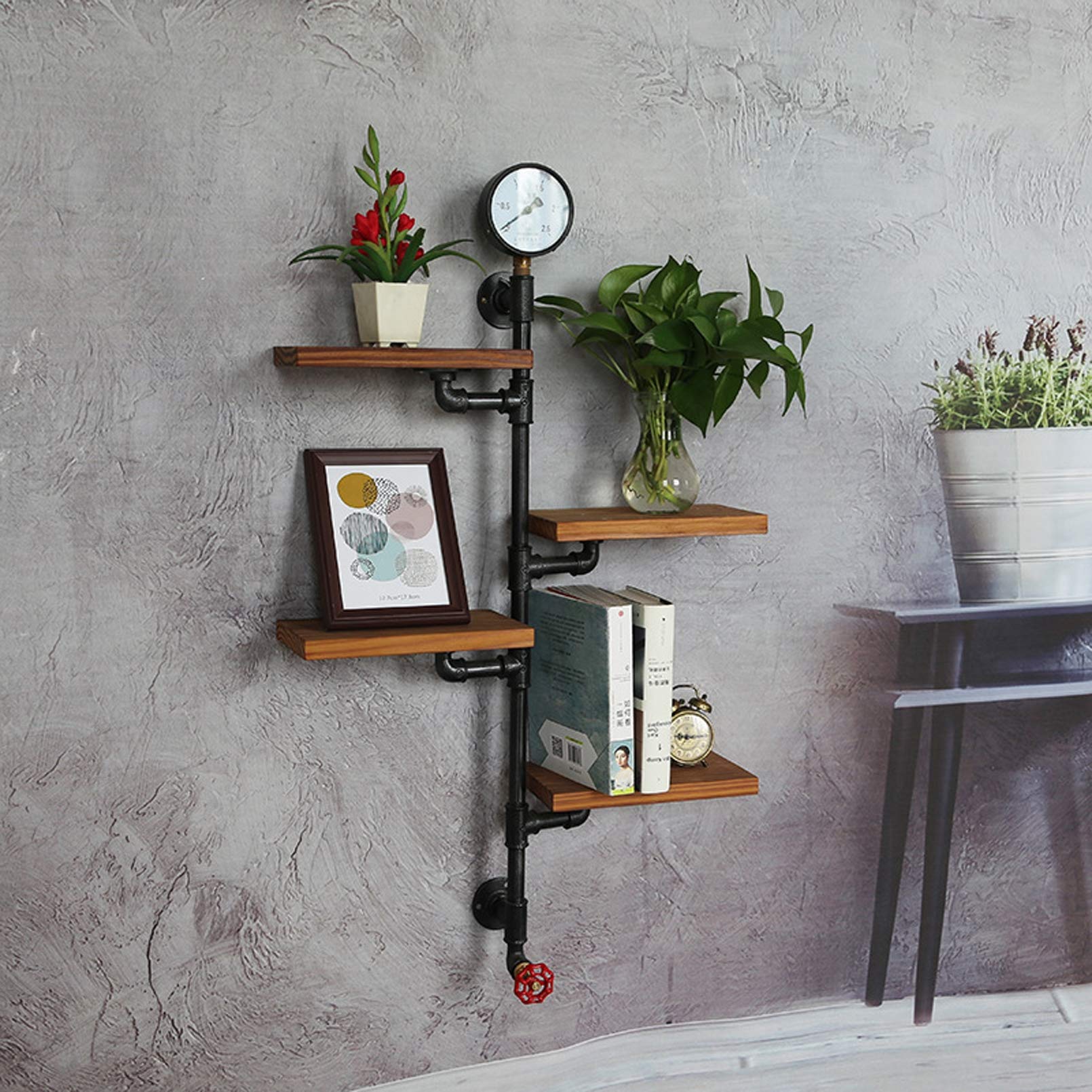 Wandregal schwarz Holz Metall deko Industrial Style bücher Regal Wand regalboden Steampunk deko bücherregal Wand hängend büro Floating Shelves Vintage schweberegale