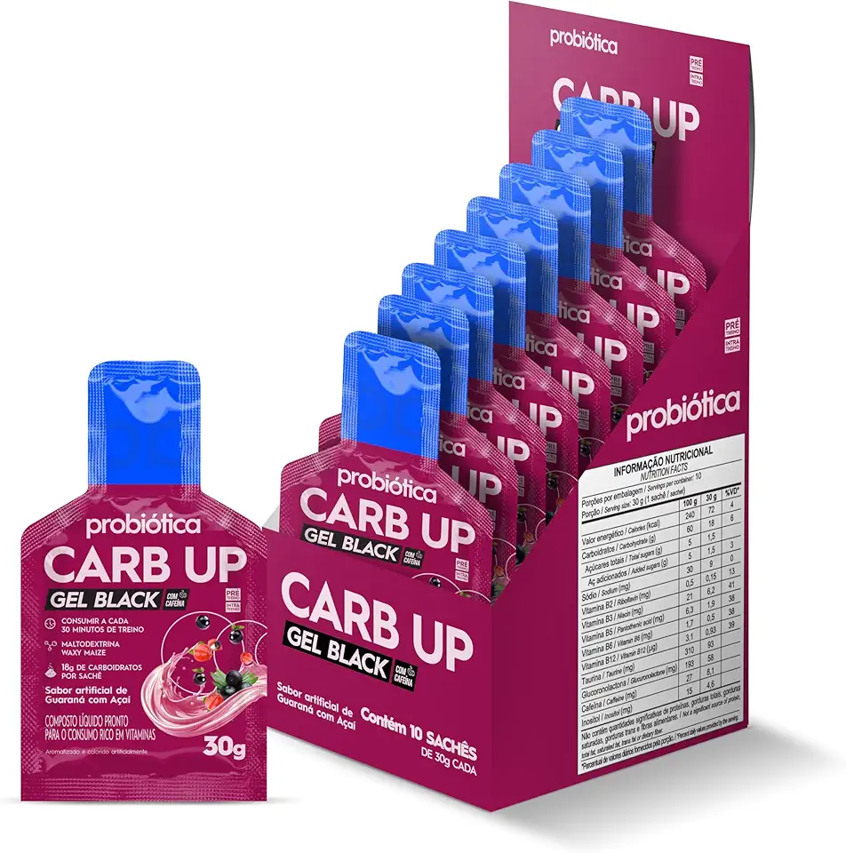 Probiótica Carb Up Gel Black Guaraná Com Açaí 10 Sachês 30G