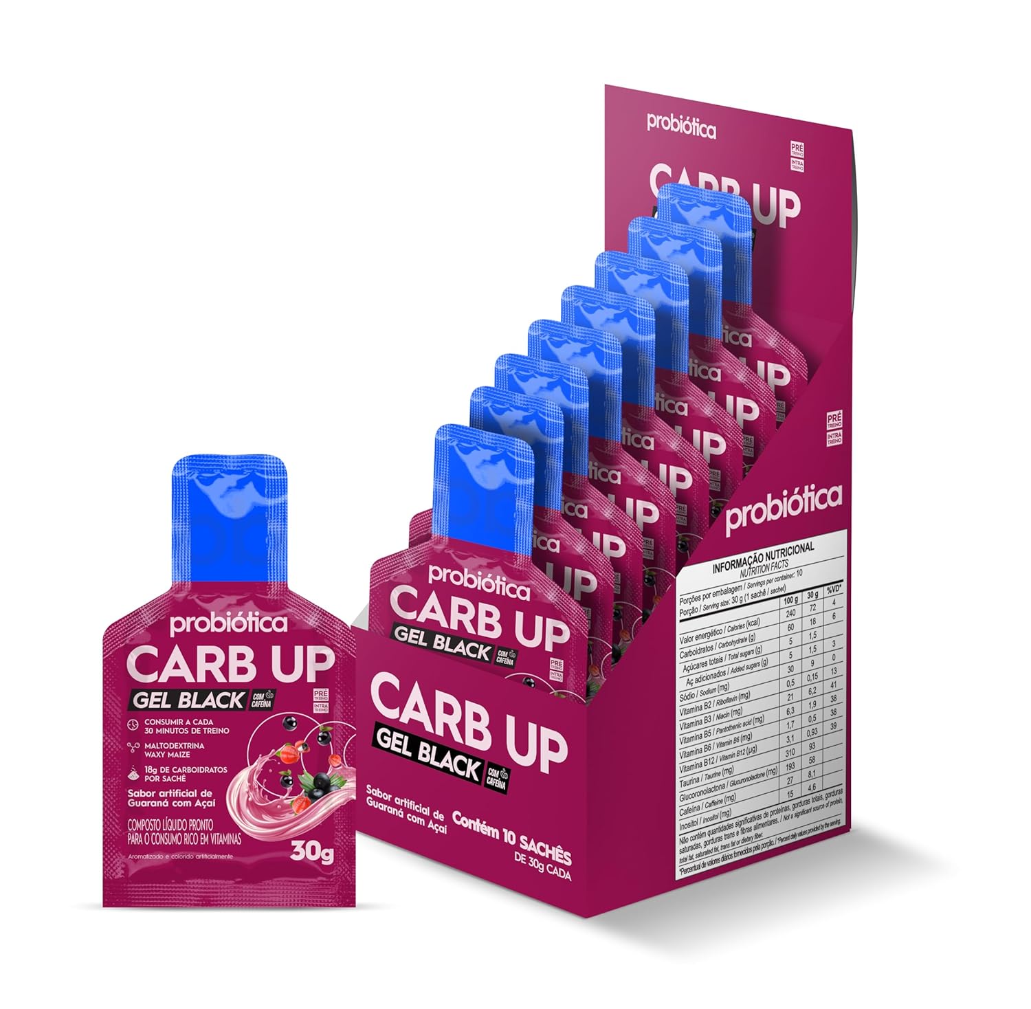 Probiótica Carb Up Gel Black Guaraná Com Açaí 10 Sachês 30G