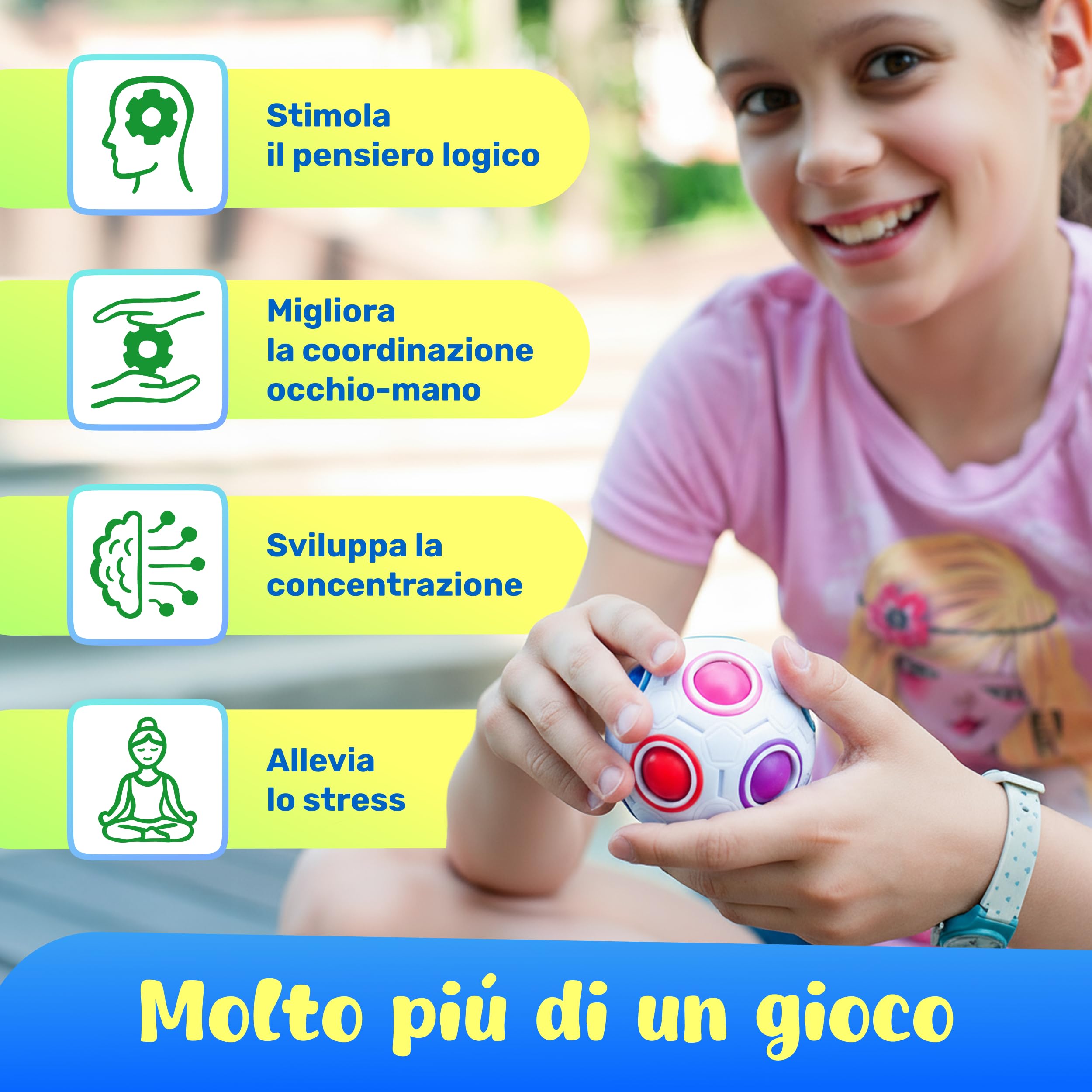 CUBIDI® Palla Magica Arcobaleno Puzzle 3D. Rompicapo Antistress per Bambini e Adulti. Ideale Come Regalo Bambino 6 Anni o per Giochi da Viaggio.