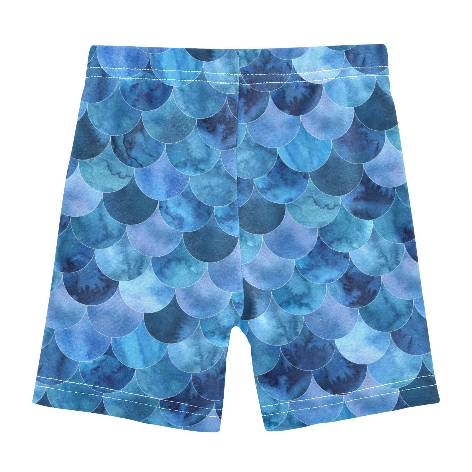 JHKKU Girls Mermaid Scale Shorts Cotton Cartwheel Bike Kids Biker Under Dress Dance Short Girl Clothes 6T