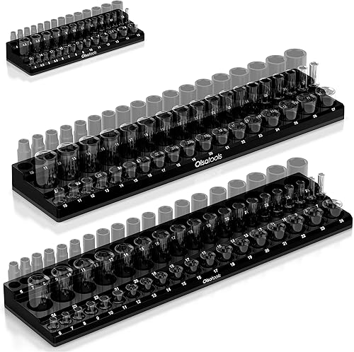 Miniatura 8 de Olsa Tools Organizador magnético de enchufes (unidad de 1/2 pulgada, 3 filas) - Organizador magnético de herramientas y soporte de enchufes