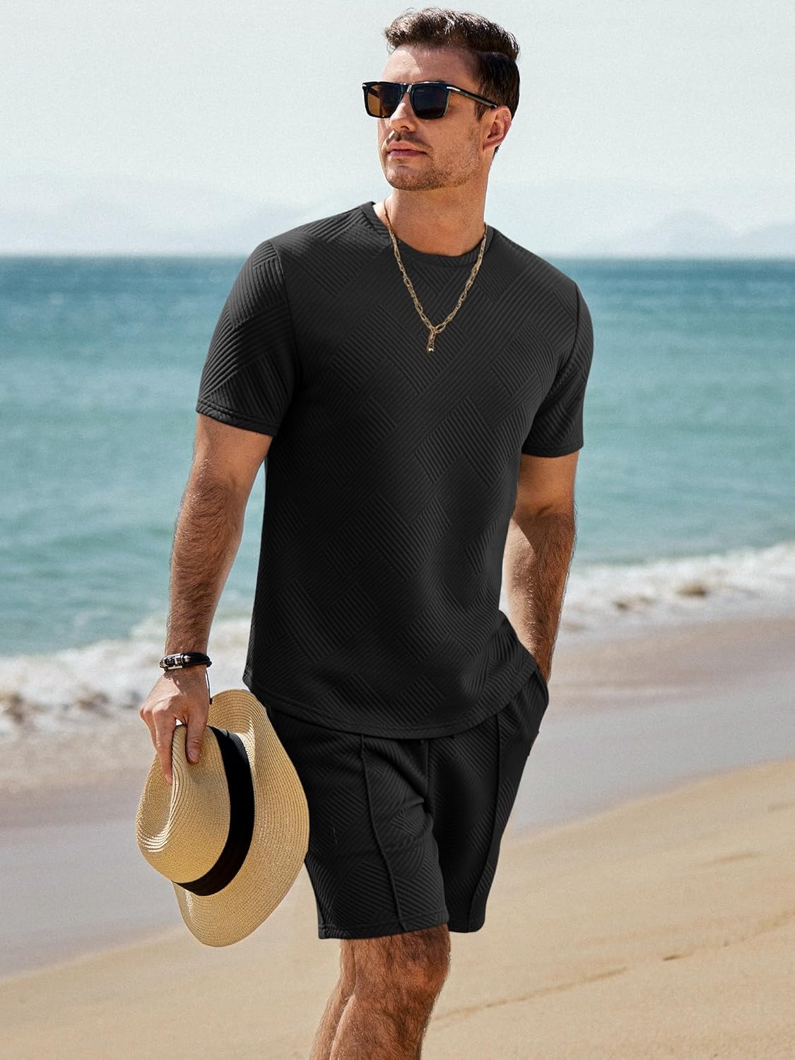 JMIERR Men's Casual Short Sleeve T Shirts and Shorts Summer Beach Vacation 2 Piece Outfit Lounge Workout Sets - Image 4