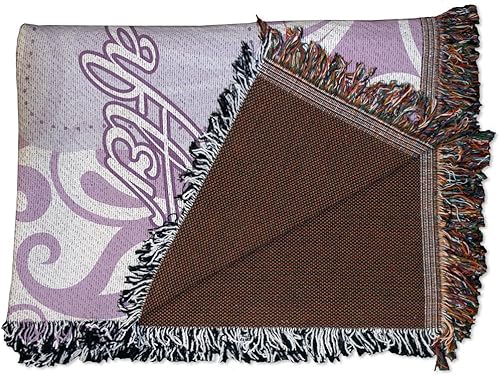 Miniatura 2 de Manta tejida con temática de boda, color blanco con diseño de volutas lilas, poliéster, 35 x 54 pulgadas