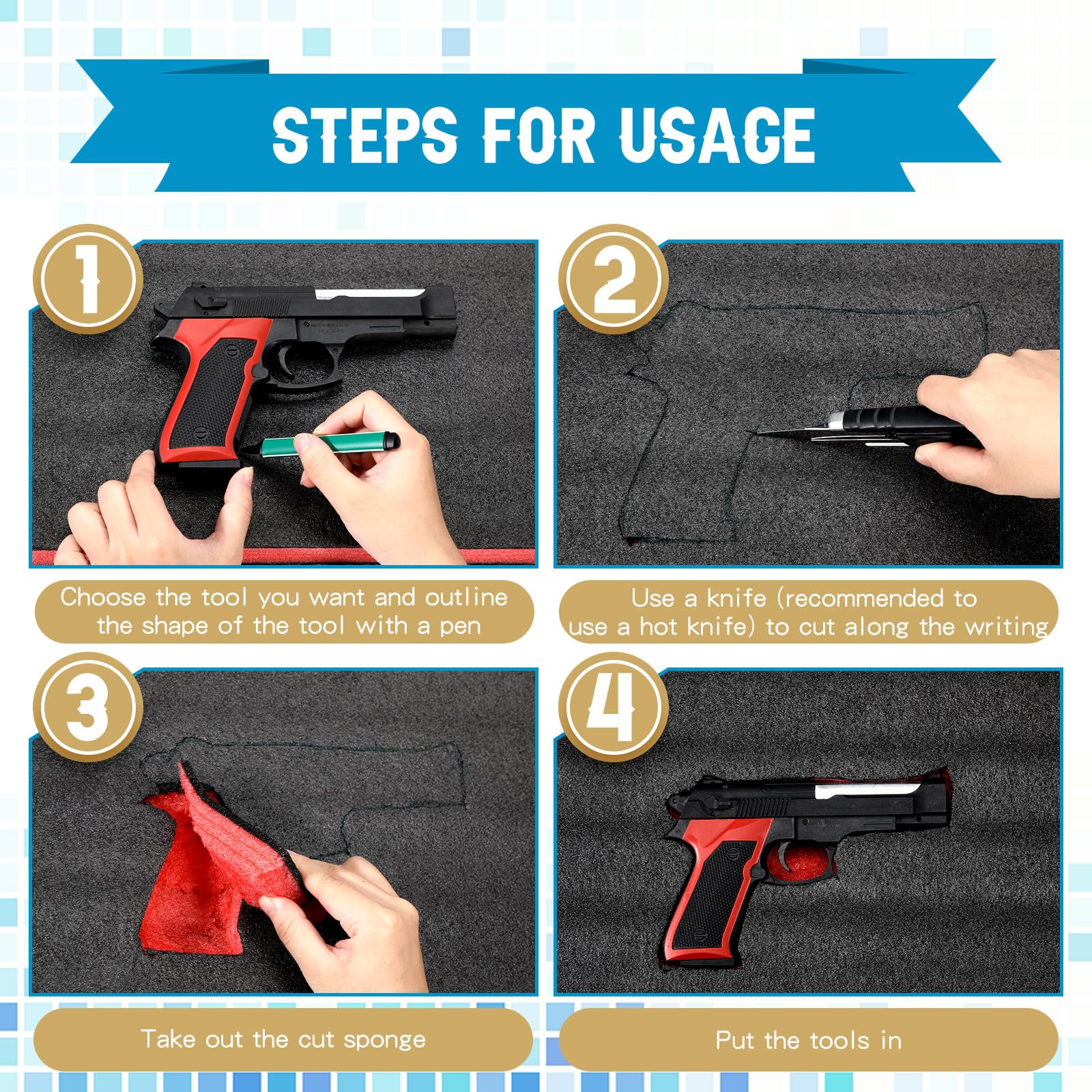 Outus 4 almohadillas de espuma de poliuretano cortables, hojas de espuma para manualidades, caja de herramientas de espuma para cajas, embalaje, acolchado, cámara de herramientas, almacenamiento