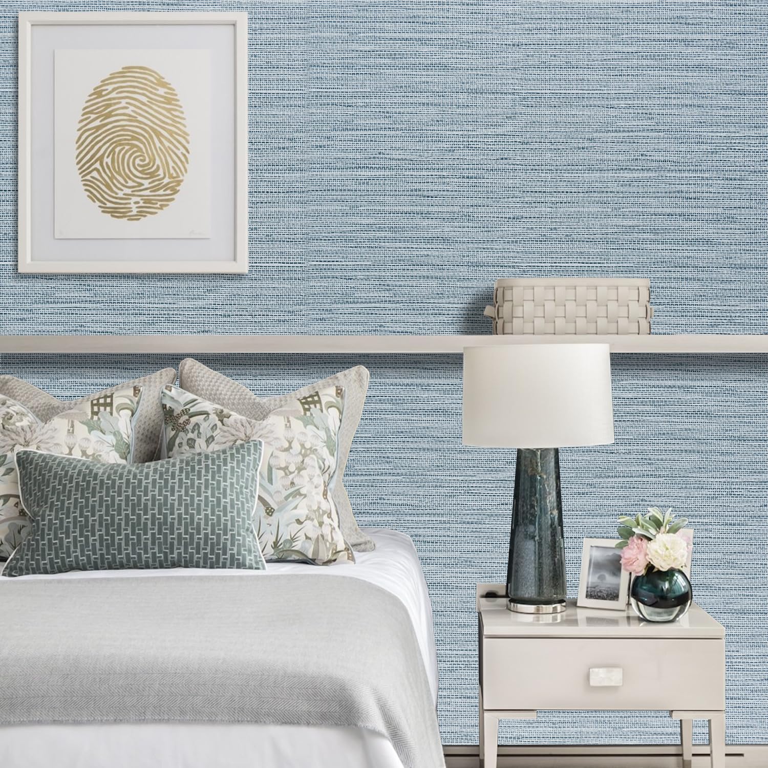 Carta Da Parati Adesiva Blu Tessuto Lino - Rivestimento Autoadesivo Rimovibile Per Mobili E Pareti - Foto 5