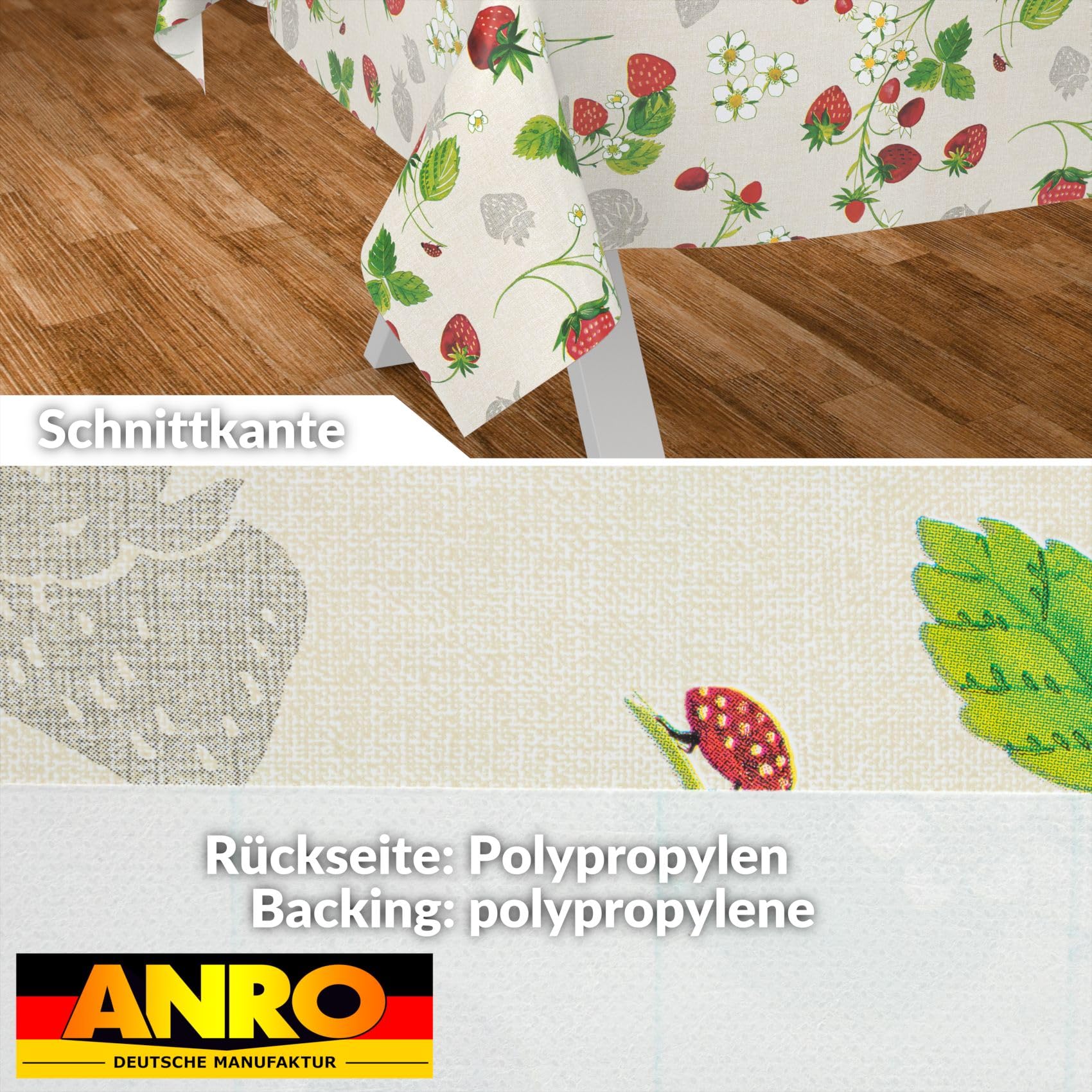ANRO Oilcloth Tablecloth, Washable, Oilcloth, Garden Tablecloth, Outdoor, Indoor, 240 x 140 cm, Cut Edge, Strawberries - Image 2