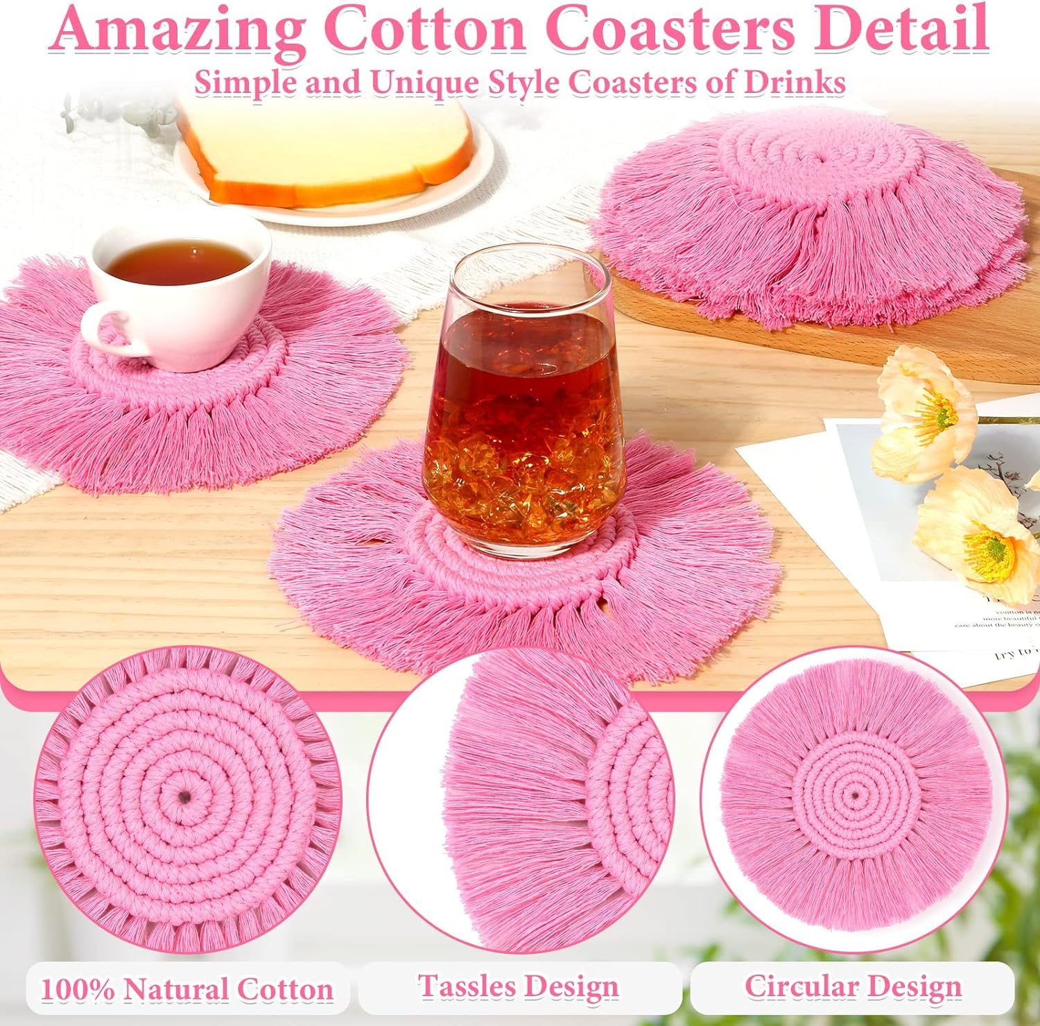 4pcs Acacia Wood Coaster Set - Heat-Resistant, Decorative Tea & Coffee Cup Mats For Home Use - * Holidays, Parties, Birthdays, Weddings & Dinners
