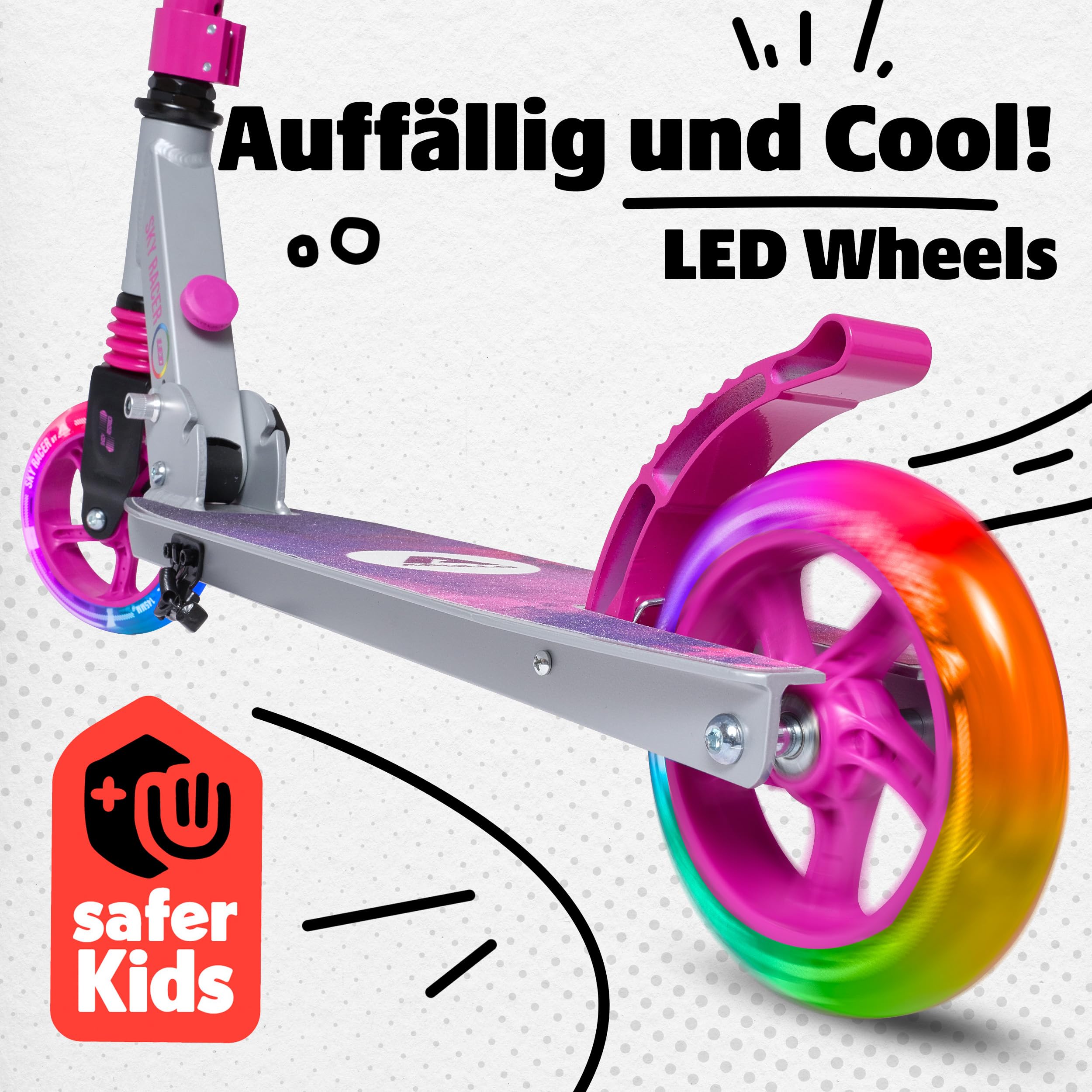 Apollo Skyracer City Roller mit LED Leuchträdern, Roller für Kinder ab 6 Jahre, City-Scooter mit Federung, Tretroller für Kinder und Teens, klappbar und höhenverstellbar