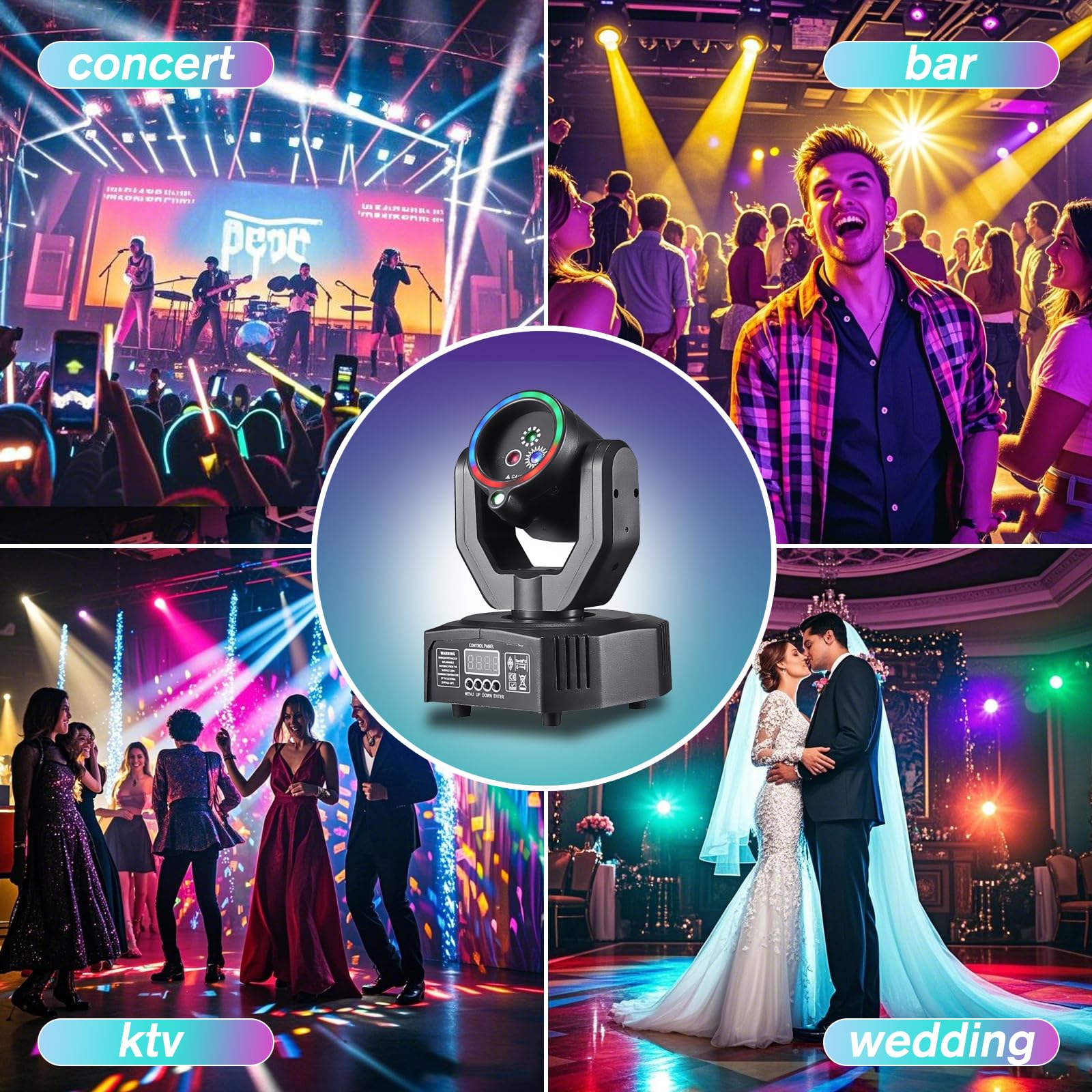 LT04 Lampe disco à tête mobile pour fête, projecteur DJ RVB contrôlé par la musique, projecteur à effet DMX, pour KTV, réunion de famille, mariage, anniversaire, Halloween