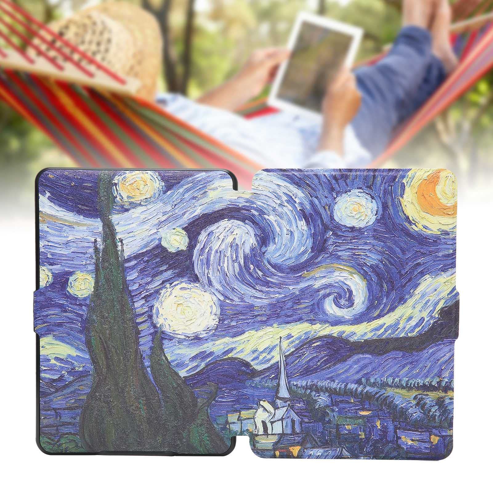 Funda para Kindle Paperwhite, Fundas para Lectores de Libros Electrónicos Conciso, Elegante, Duradero, de Piel Sintética Suave para Kindle Paperwhite(Cielo estrellado de van gogh)
