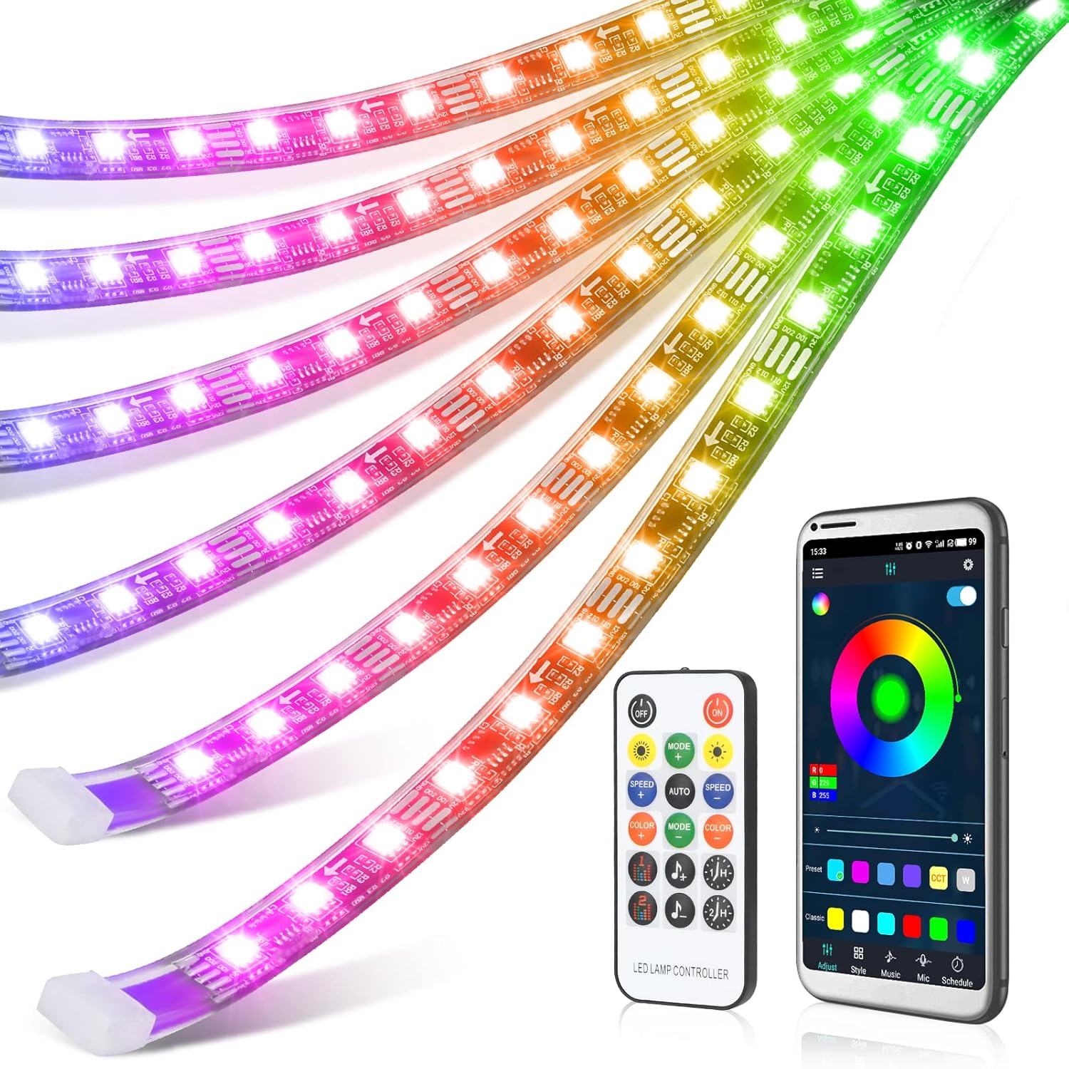 6 PCS Car Underglow Lights, RGBIC Exterior Car LED Lights with App and