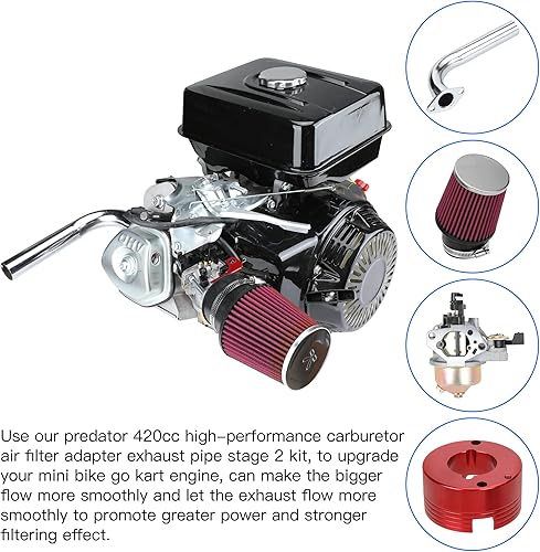 Miniatura 2 de YOXUFA Carburador Filtro de Aire Tubo de Escape Tubo Etapa 2 Kit para Predator 420 301cc 389cc GX390 GX270 GX240 Mini Bike Go Kart Carrito de Golf