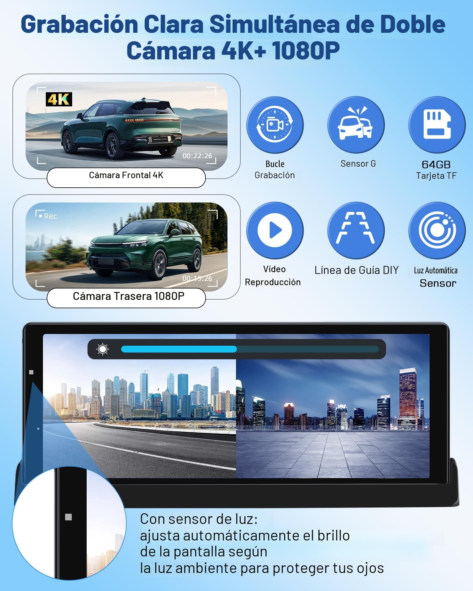 2026 Tiempo Limitado Exclusive Pantalla Coche Carplay Android Auto Pantalla 350° Giratorio 4K Dashcam,10,26 Pulgadas Portátil Pantalla Carplay Coche Dual-Bluetooth Navegación de Conducción
