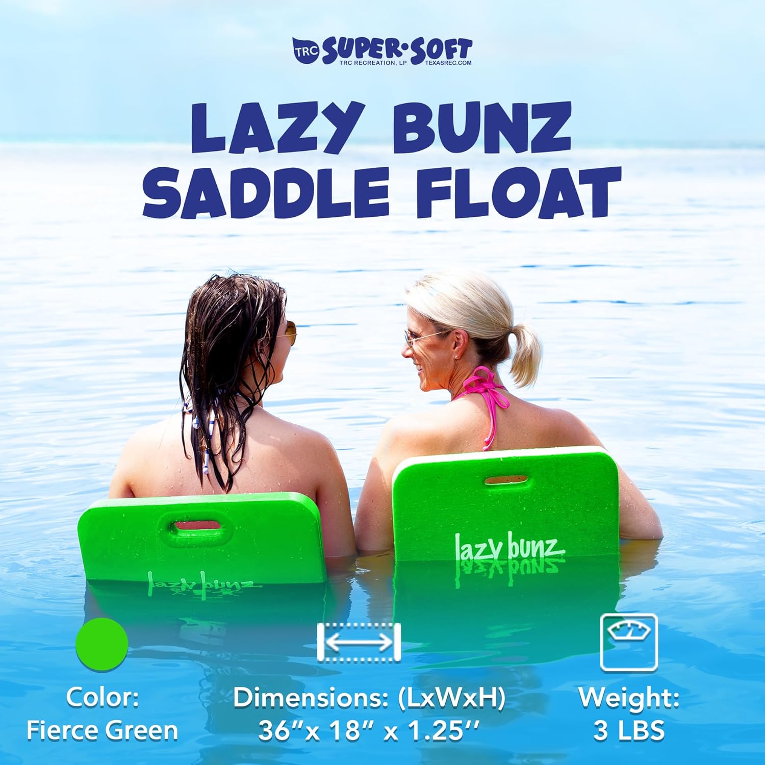 TRC Recreation Lazy Bunz Foam Water Saddle Pool Float, Lounger for Swimming Pool, Lake, River, and Beach Essentials, Fierce Green