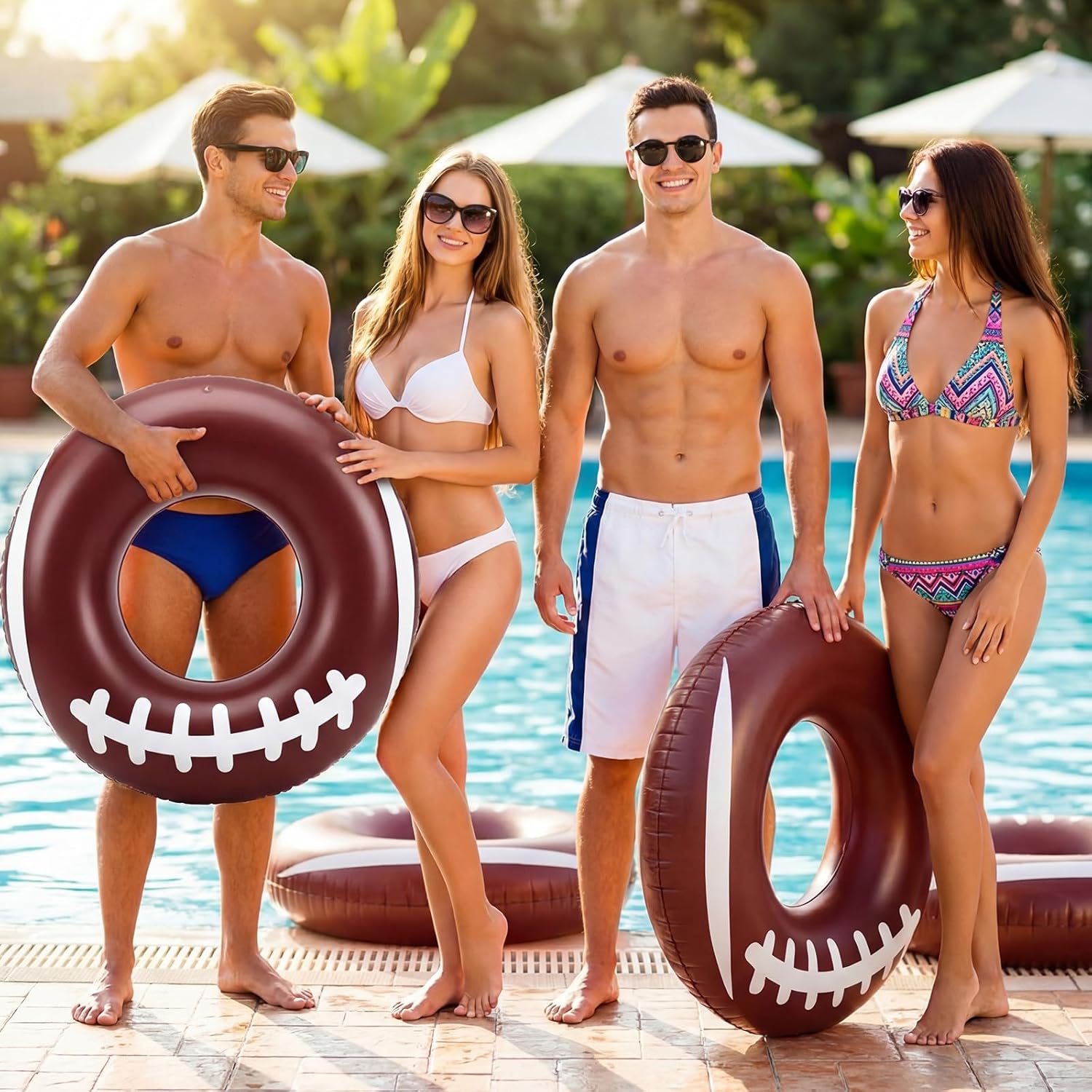 ShinyRelief 4 Pcs Baseball Soccer Basketball Football Sport Inflatable Pool Ring 42.5 inch Float Adult Size Inflatable Floats Swimming Pool Tubes for Summer Lake Beach Sport Party