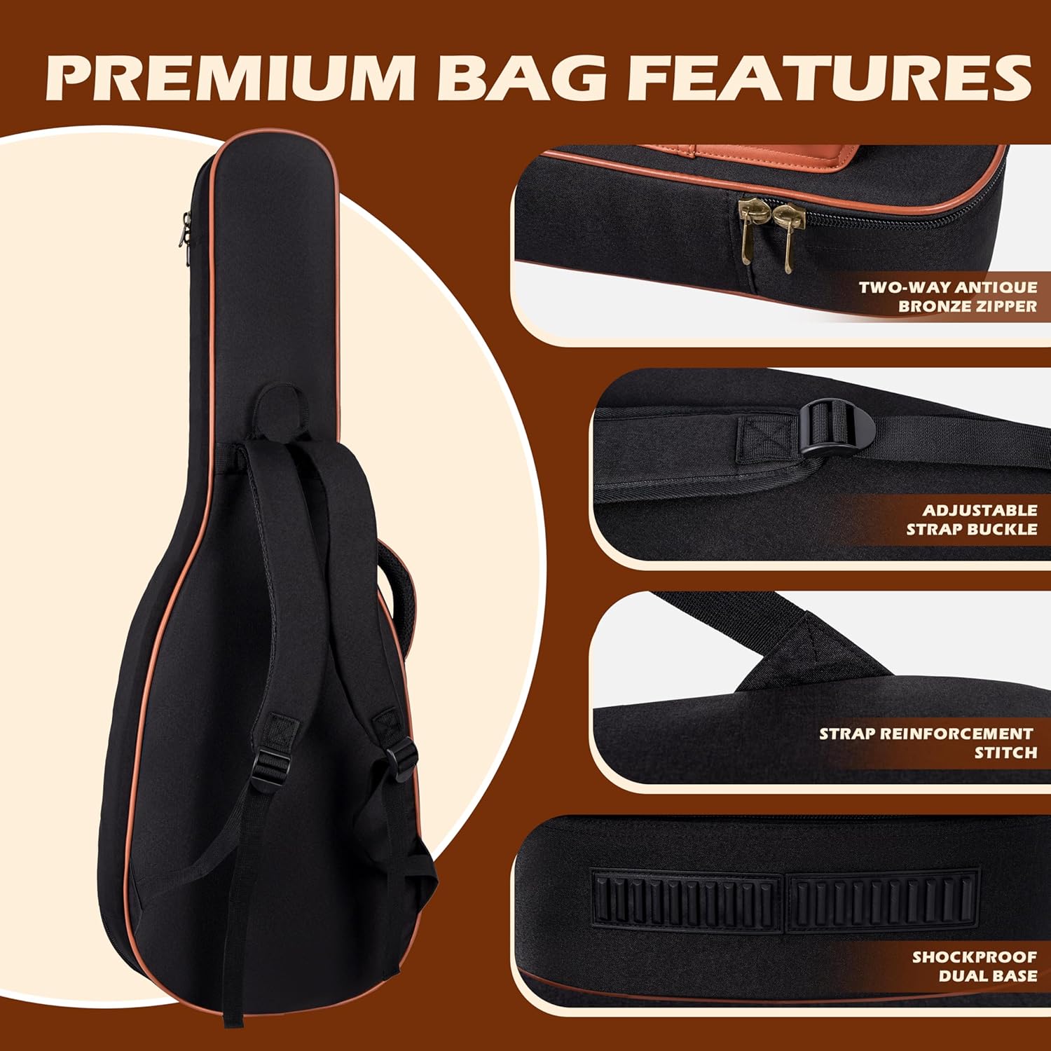 39/40" Electric Guitar Gig Bag, 0.5 Inch Extra Thick Padding, Waterproof PU Leather, Soft Guitar Backpack Case with 2 Storage Pockets & Neck Fixed Strap,Punk Style with Embroidery&Rivet Studde
