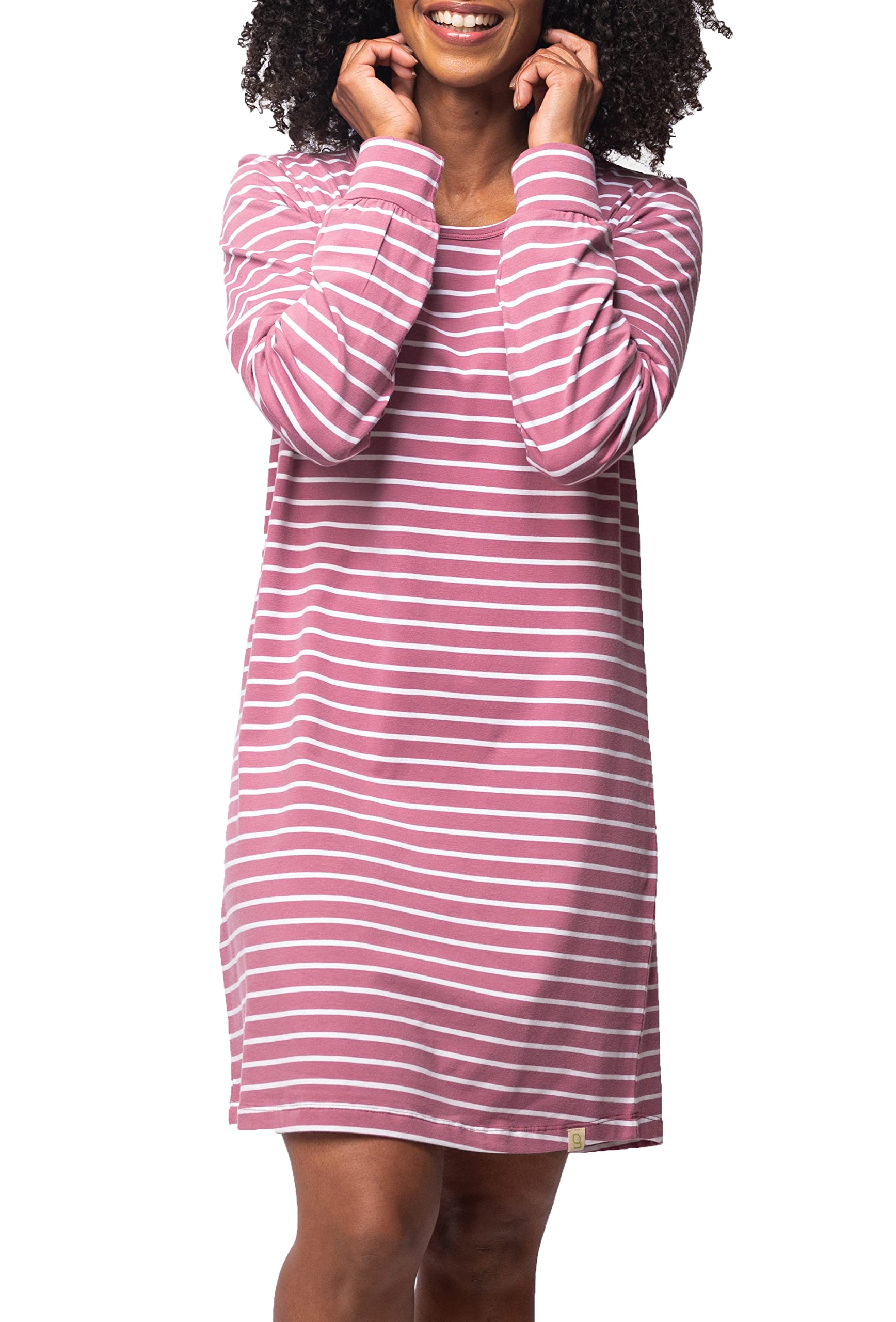 Greenjama Women's Grape Sleepshirt Striped Gots-Certified Nightdress, 12