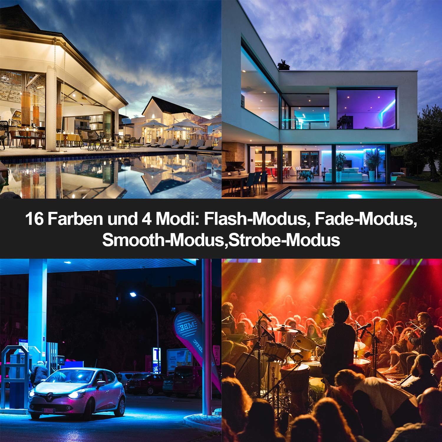 RGB Strahler, 8er 50W Bunt Dimmbar Fluter mit Fernbedienung, LED Scheinwerfer 16 Farben 4 Modi, Farbwechsel Fluter Memoryfunktion, IP66 Wasserdicht für Aussen Innen (kein Stecker)
