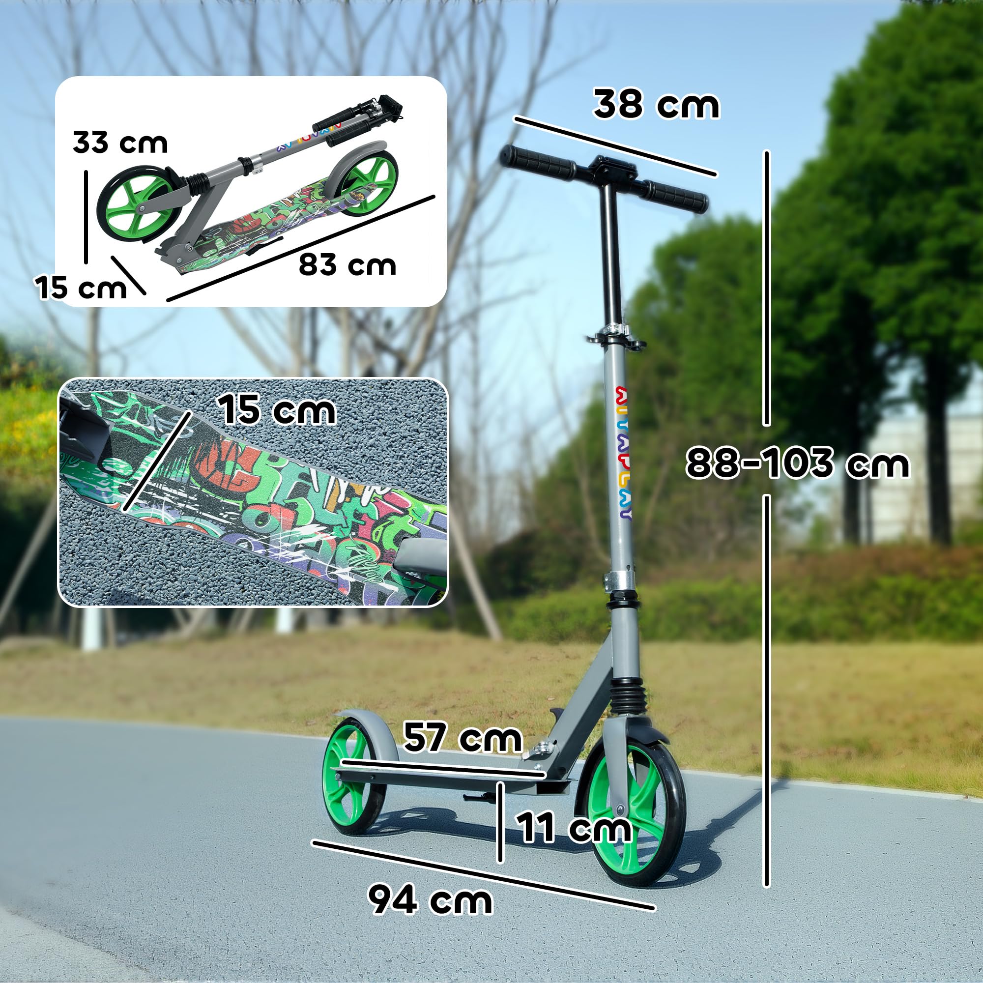 AIYAPLAY Roller Kinder Scooter mit 200 mm Rollen Bremse, klappbarer Kinderroller Höhenverstellbarer Tretroller Kickscooter für Kinder Jugendliche 6-12 Jahre Cityroller bis zu 100 kg