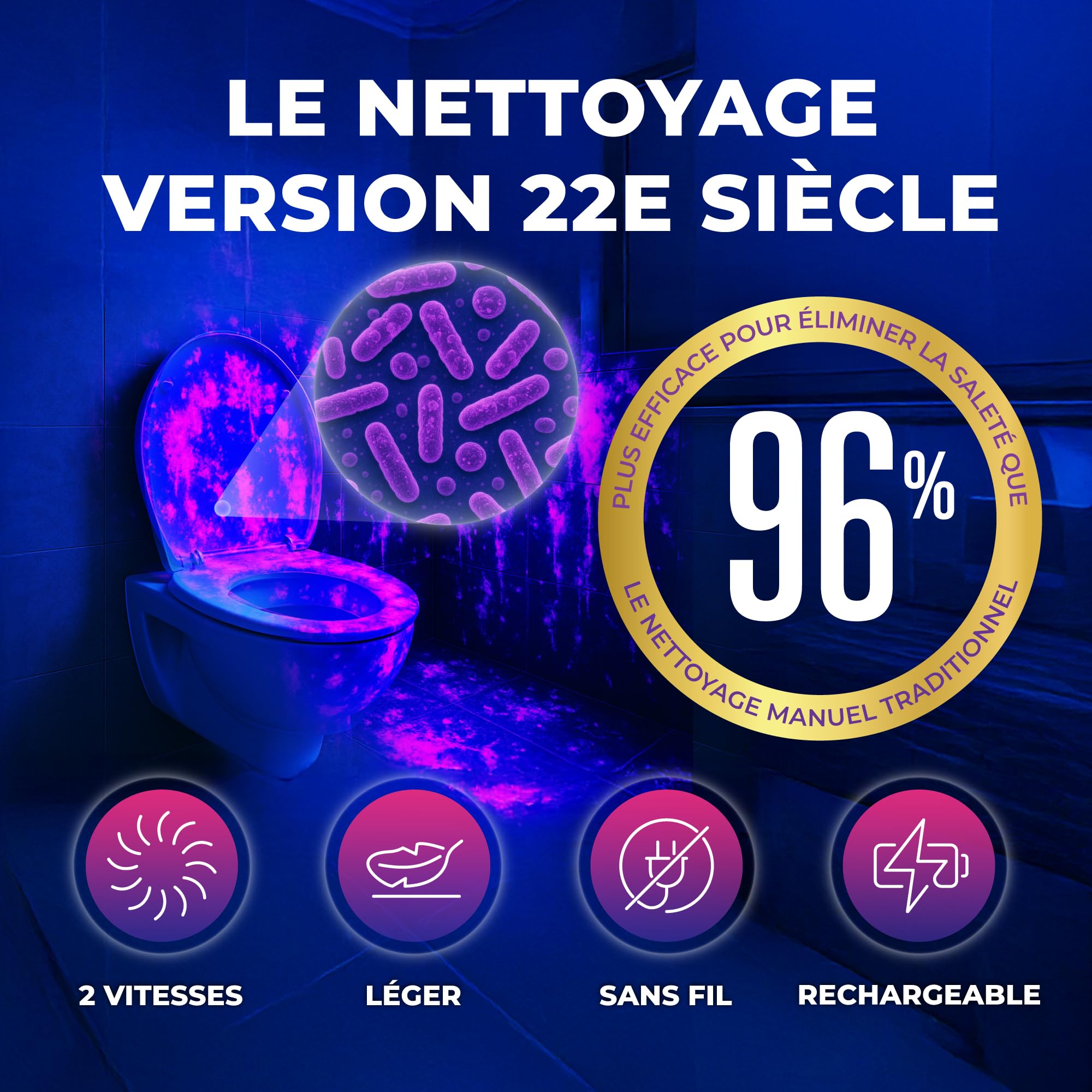 Synoshi Pro Kit Brosse Électrique Rotative avec Accessoires Salle de Bain | Inclut brosse ronde, 2 brosses coniques, éponge magique, poignée d'extension, Sans fil, rechargeable
