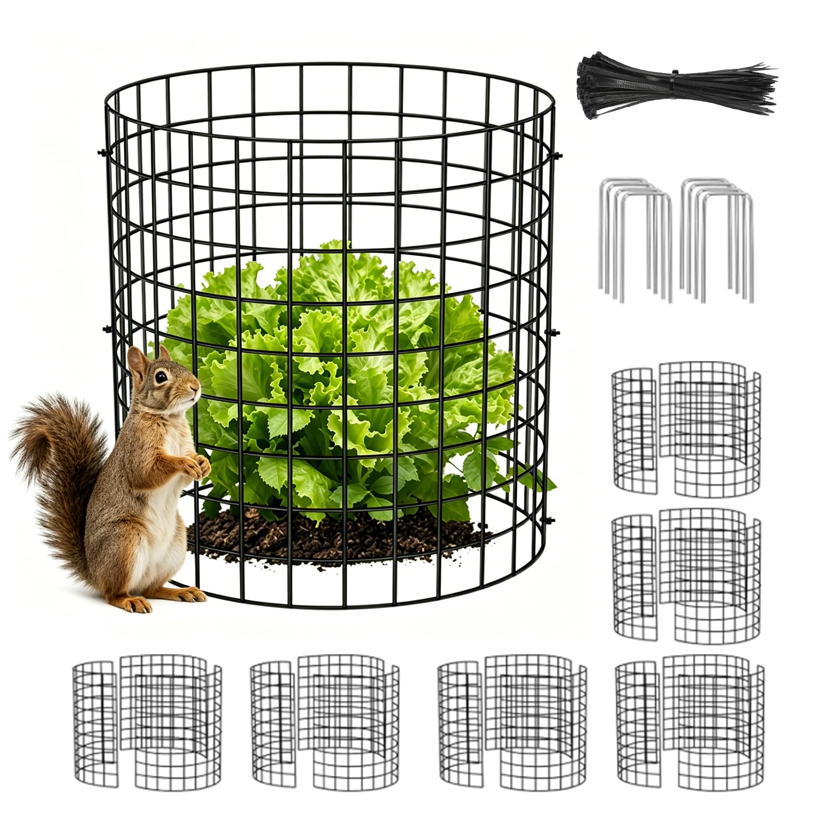 6 Pack Plant Protector from Animals, 11.8" x 15.7" Metal Mesh Garden Cages with Stakes & Zip Ties, Rustproof Wire Plant Covers to Keep Rabbits, Chickens, Squirrels Out – Easy Assemble 18 Pieces