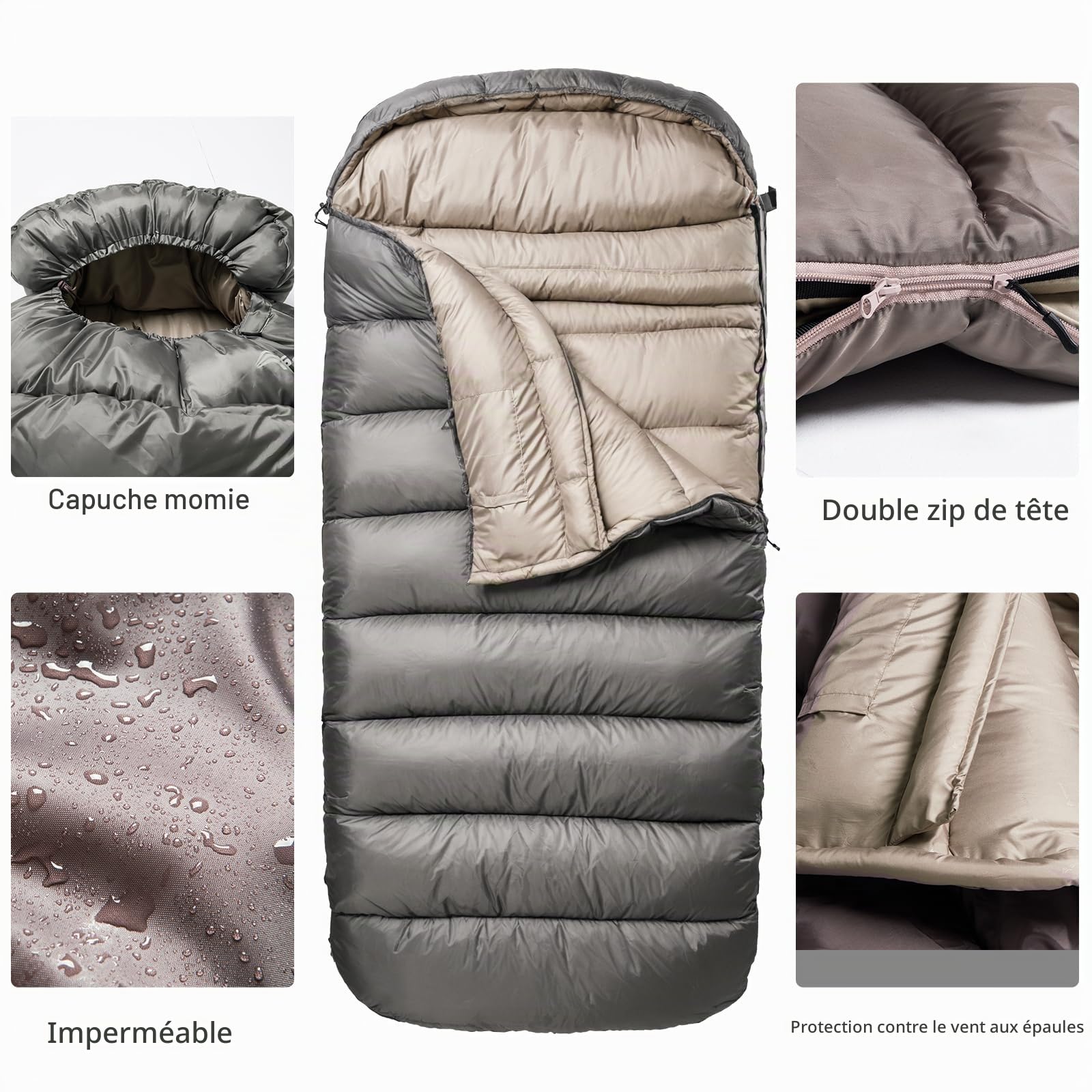 BISINNA Sac de Couchage XL Adulte 4 Saisons léger | Chaud, confortable, déperlant. Pour camping, randonnée int./ext.