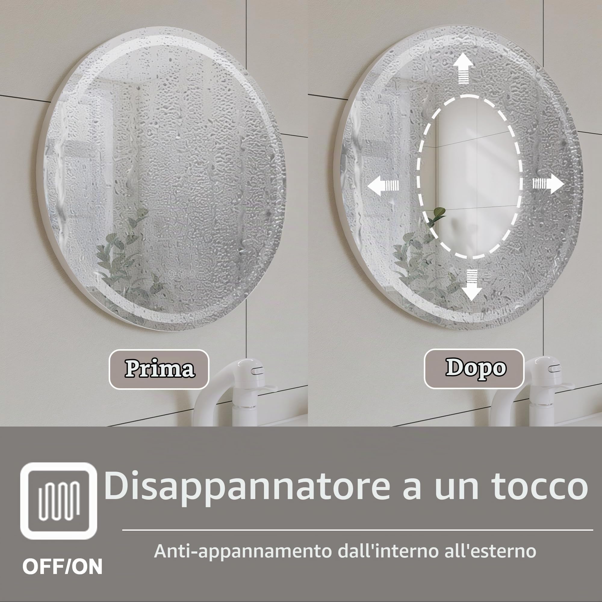 Specchio da Bagno LED con Illuminazione,Specchio Rotondo con Illuminazione,3 Colori di Luce Dimmerabili,Specchio da Bagno con Interruttore Touch e Antiappannamento,3000K-10000K (60 cm)
