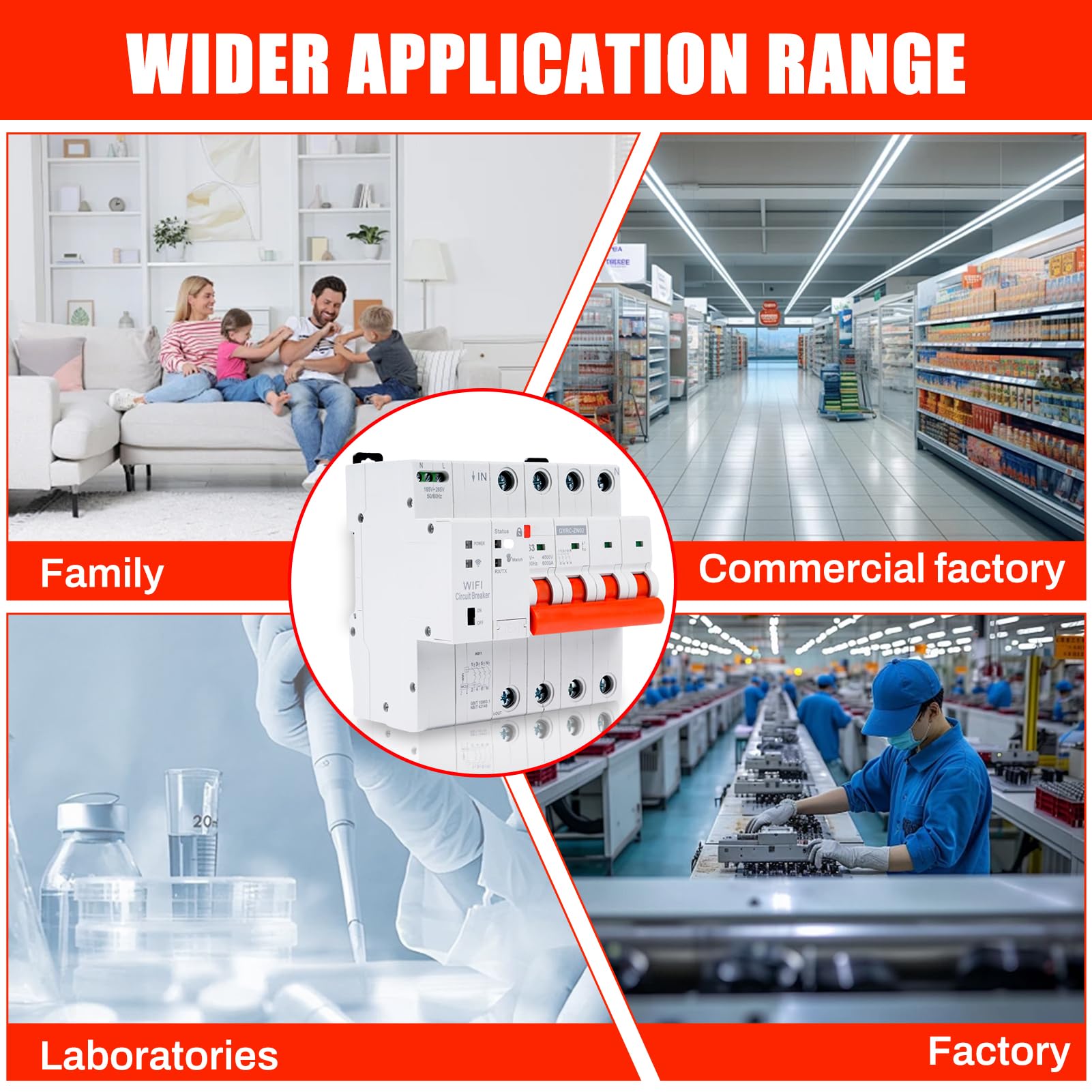 Jadeshay Disyuntor Inteligente WiFi,4P 63A Interruptor Inteligente Rearme Automatico Interruptor Magnetotermico con Protección contra Sobretensión Sobrecarga,WiFi Control Remoto via Tuya o Smart Life
