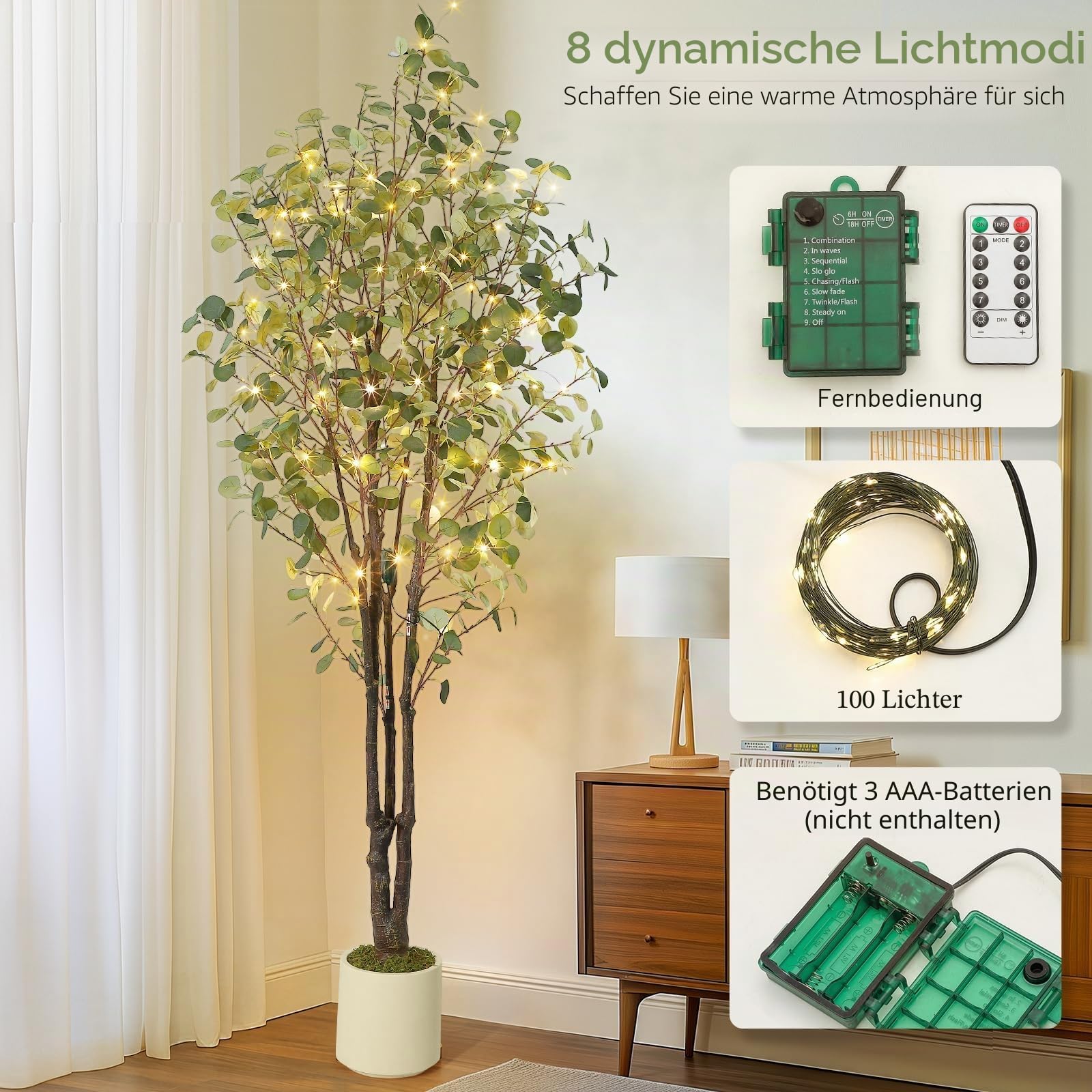Kunstpflanzen Künstliche 150cm Eukalyle Palmen Künstlicher Pflanzen Groß Kunstpflanze Für Büro Deko Einschließlich Dekorativer Lichtschnur Künstlich Kunstbaum Für Outdoor Indoor Garden Wohnzimm