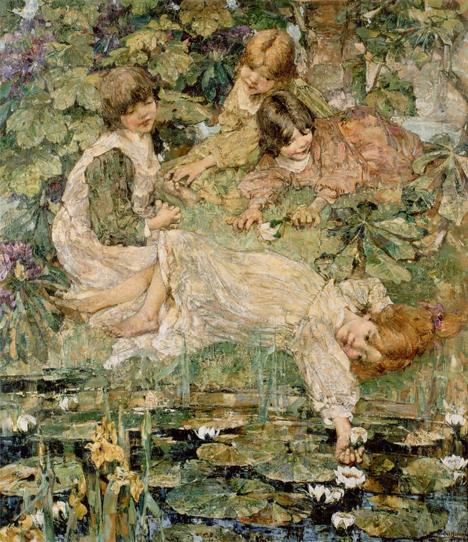 POSTERIIk Vintage Art Print Images Pictures Print the Pool by Edward Atkinson Hornel Modern Colour Posters for Office Home Decor 60x90cm