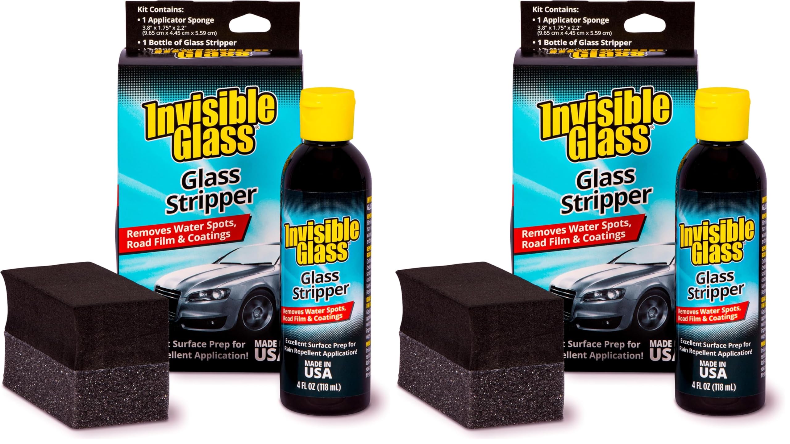 Invisible Glass 91411 3.38-Ounce Glass Stripper Water Spot Remover Kit Eliminates Coatings, Waxes, Oils and More to Polish and Restore Automotive Glass, white (Pack of 2)