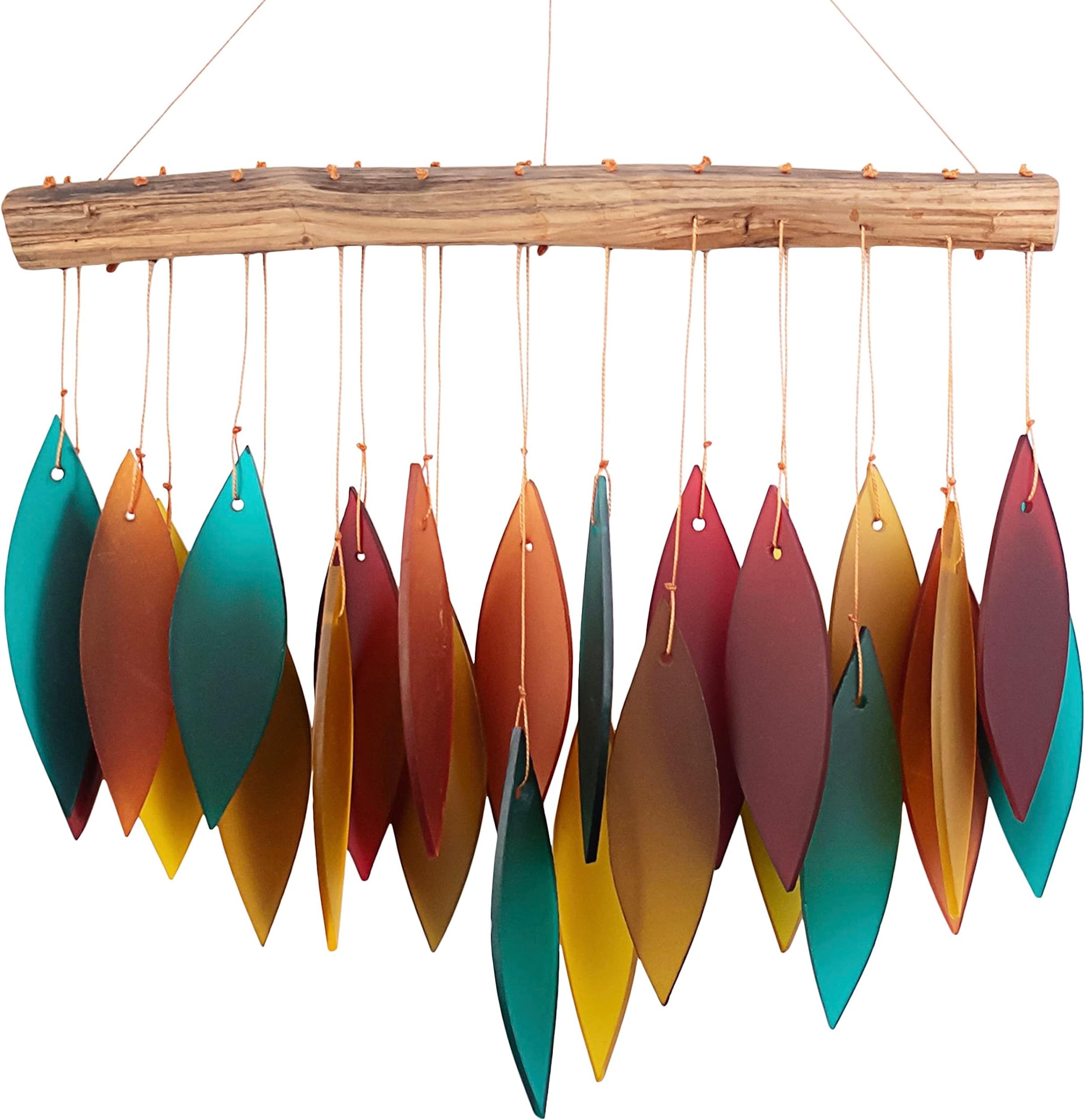 Blue Handworks Santa Fe Glass Chime, Sandblasted Glass and Found Wood Handcrafted Wind Chime