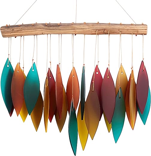 Blue Handworks Santa Fe Glass Chime, Sandblasted Glass and Found Wood Handcrafted Wind Chime