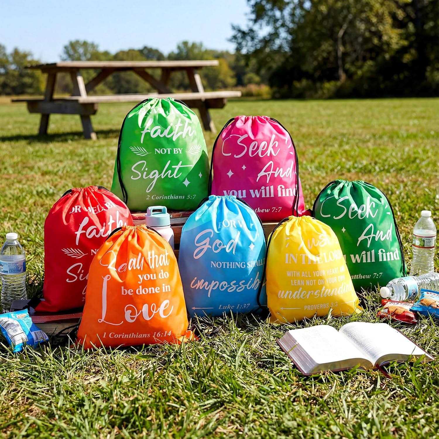 30 Pcs First Communion Baptism Drawstring Backpack Bulk Religious Christian Gift Bags God Bless Christian Bible Verse Goodie Candy Treat String Bags for Church Baptism Party Decor - Image 2