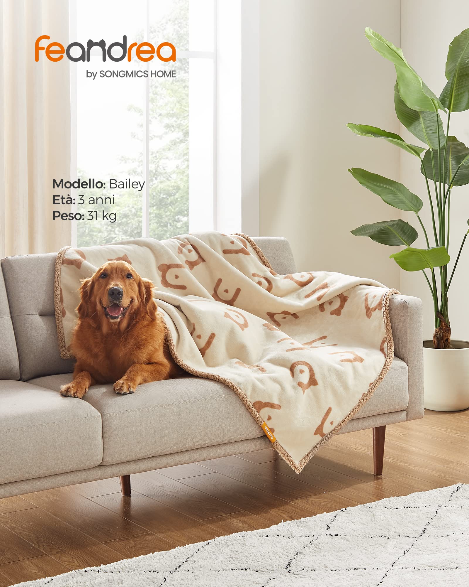 Feandrea Coperta Impermeabile per Cani, Coperta Animali Domestici in Sherpa per Cani di Media e Grande Taglia, Gatti, 152 x 127 cm, XL, Coprisedile Reversibile Lavabile in Lavatrice, Beige PPB060K01